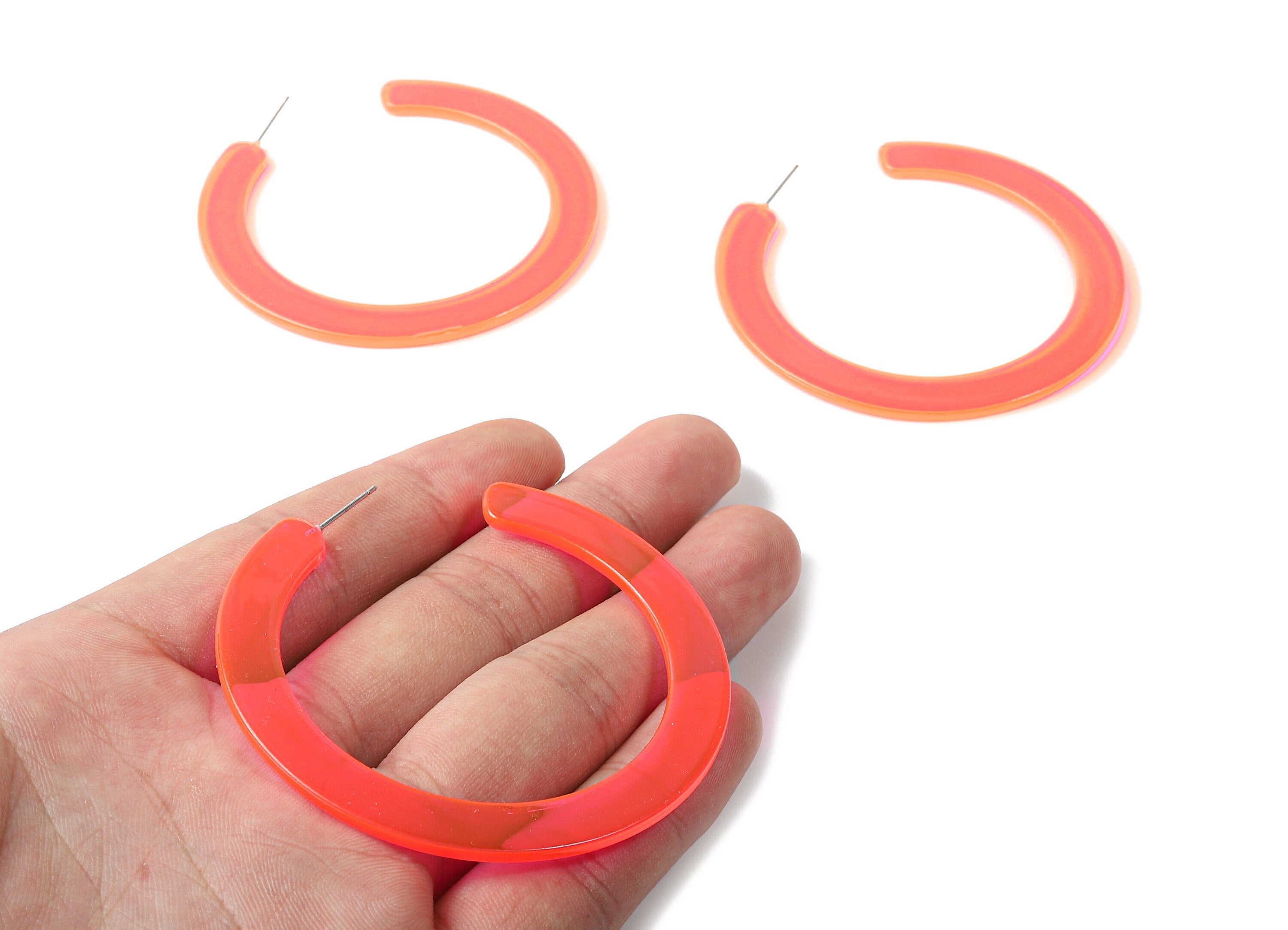 Open Hoop Earrings Stud - 2.5 inch Hoop Earring - Red Acetate Round Earring Post - Open Circle - Color Code:A295 - 63.5x2.5mm - AC1572-A295 - DOMEDBAZAAR