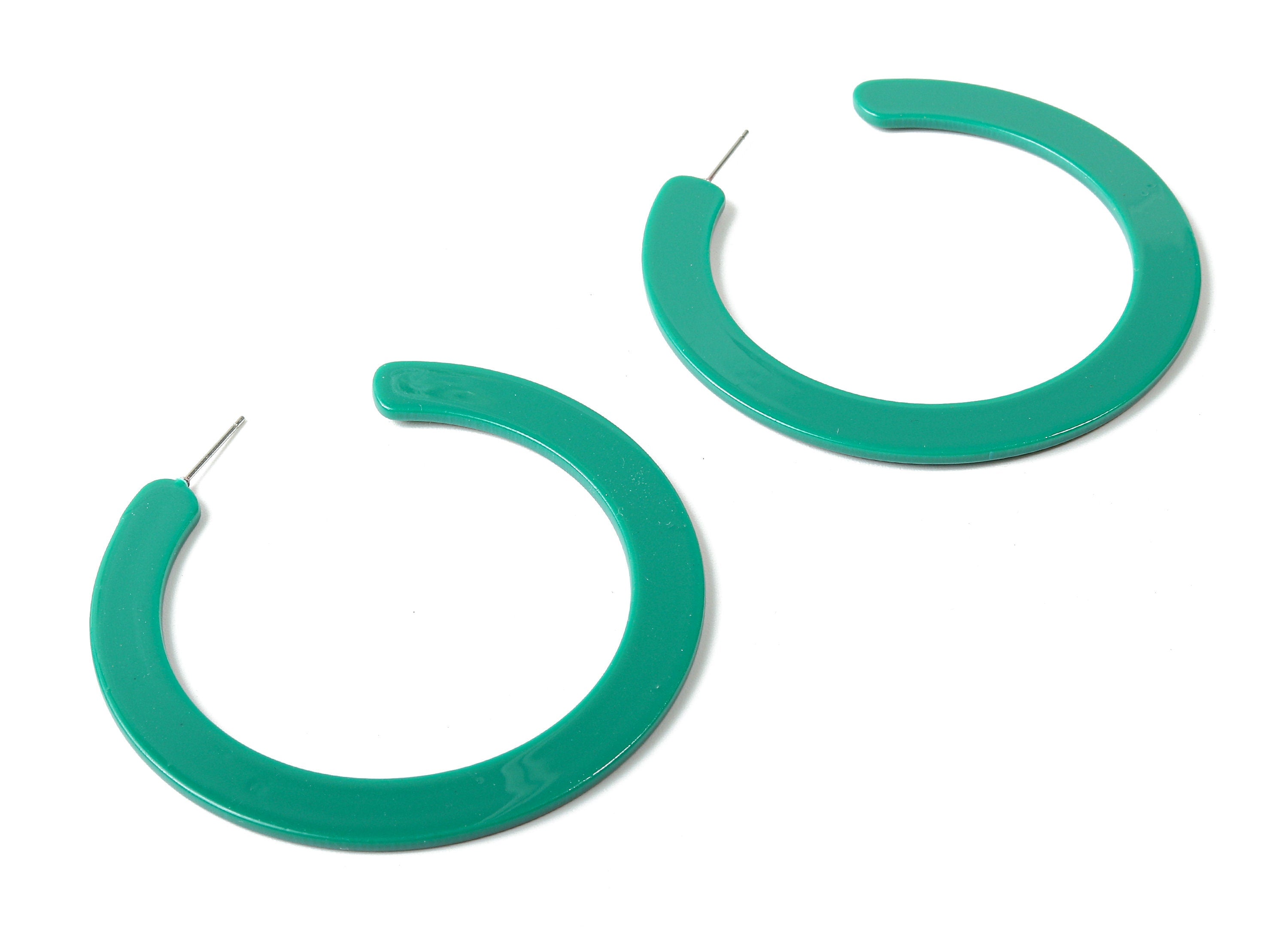 Open Hoop Earrings Stud - 2.5 inch Hoop Earring - Green Acetate Round Earring Post - Open Circle - Color :A346 - 63.5x2.5mm - AC1572-A346 - DOMEDBAZAAR