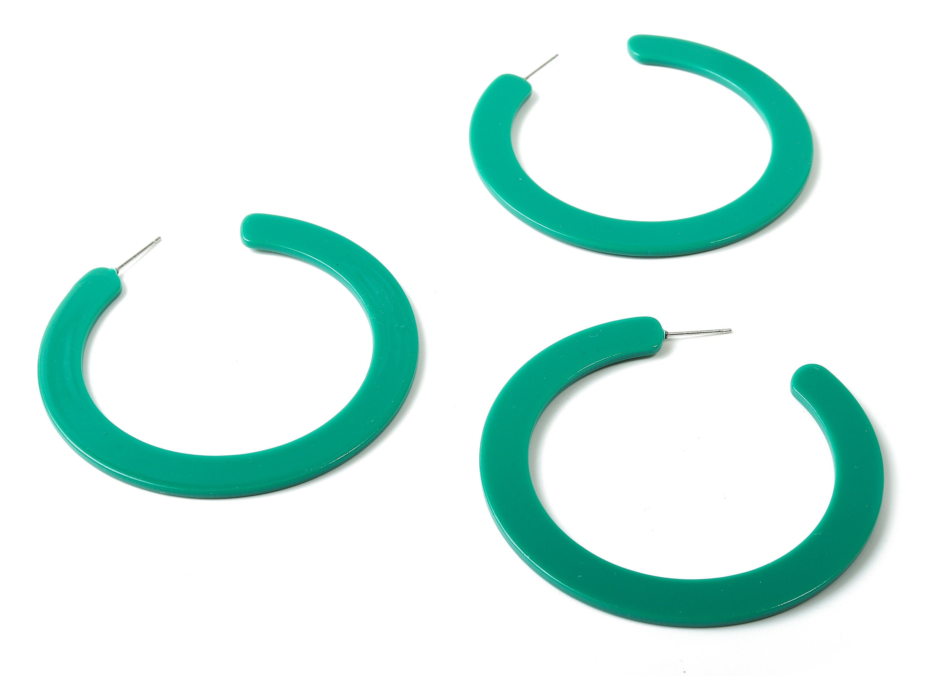 Open Hoop Earrings Stud - 2.5 inch Hoop Earring - Green Acetate Round Earring Post - Open Circle - Color :A346 - 63.5x2.5mm - AC1572-A346 - DOMEDBAZAAR