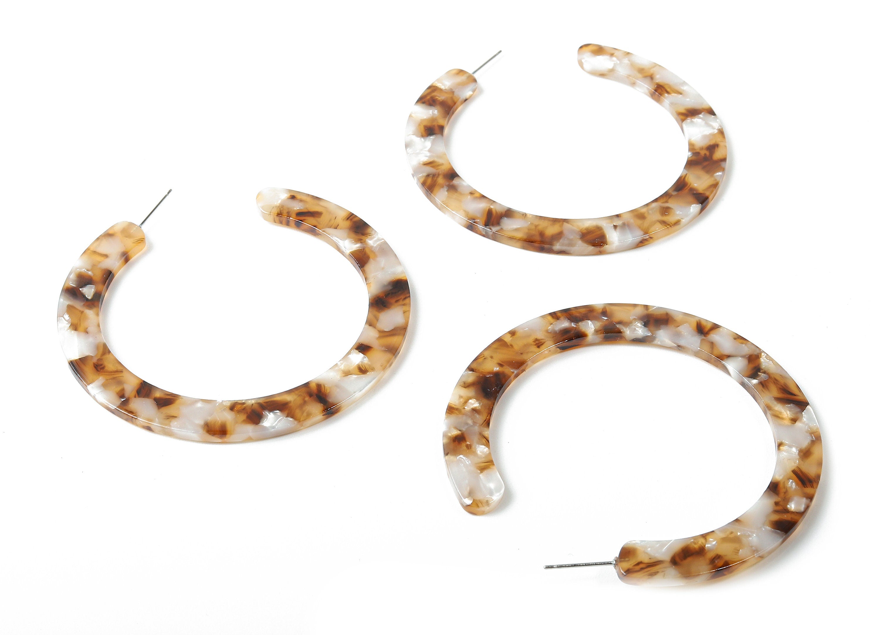 Open Hoop Earrings Stud - 2.5 inch Hoop Earring - Brown Ivory Acetate Round Earring Post - Color Code : A351 - 63.5x2.5mm - AC1572-A351 - DOMEDBAZAAR