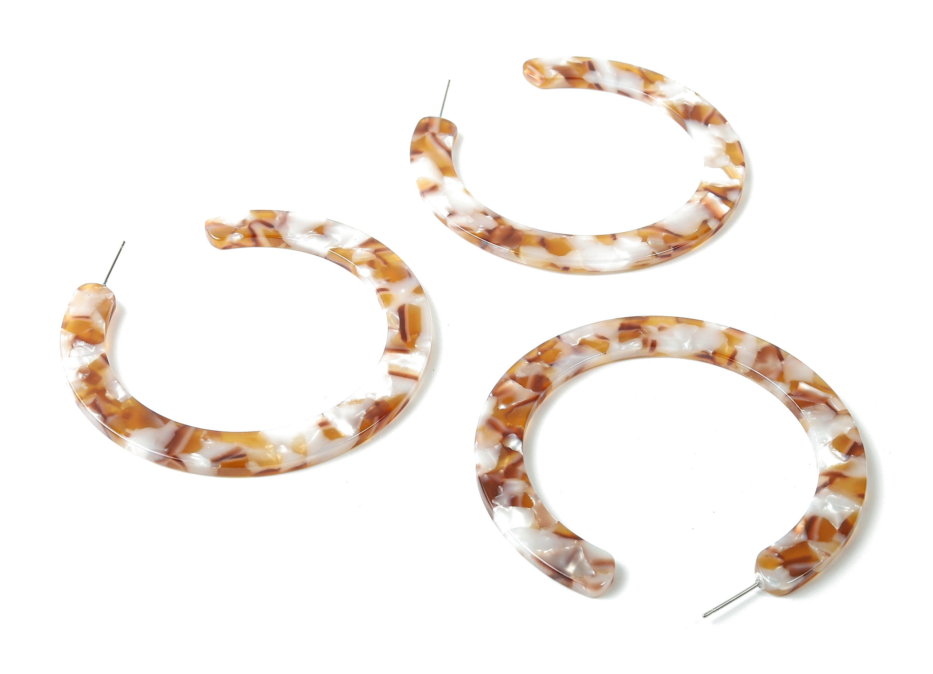 Open Hoop Earrings Stud - 2.5 inch Hoop Earring - Brown Ivory Acetate Round Earring Post - Color Code : A376 - 63.5x2.5mm - AC1572-A376 - DOMEDBAZAAR