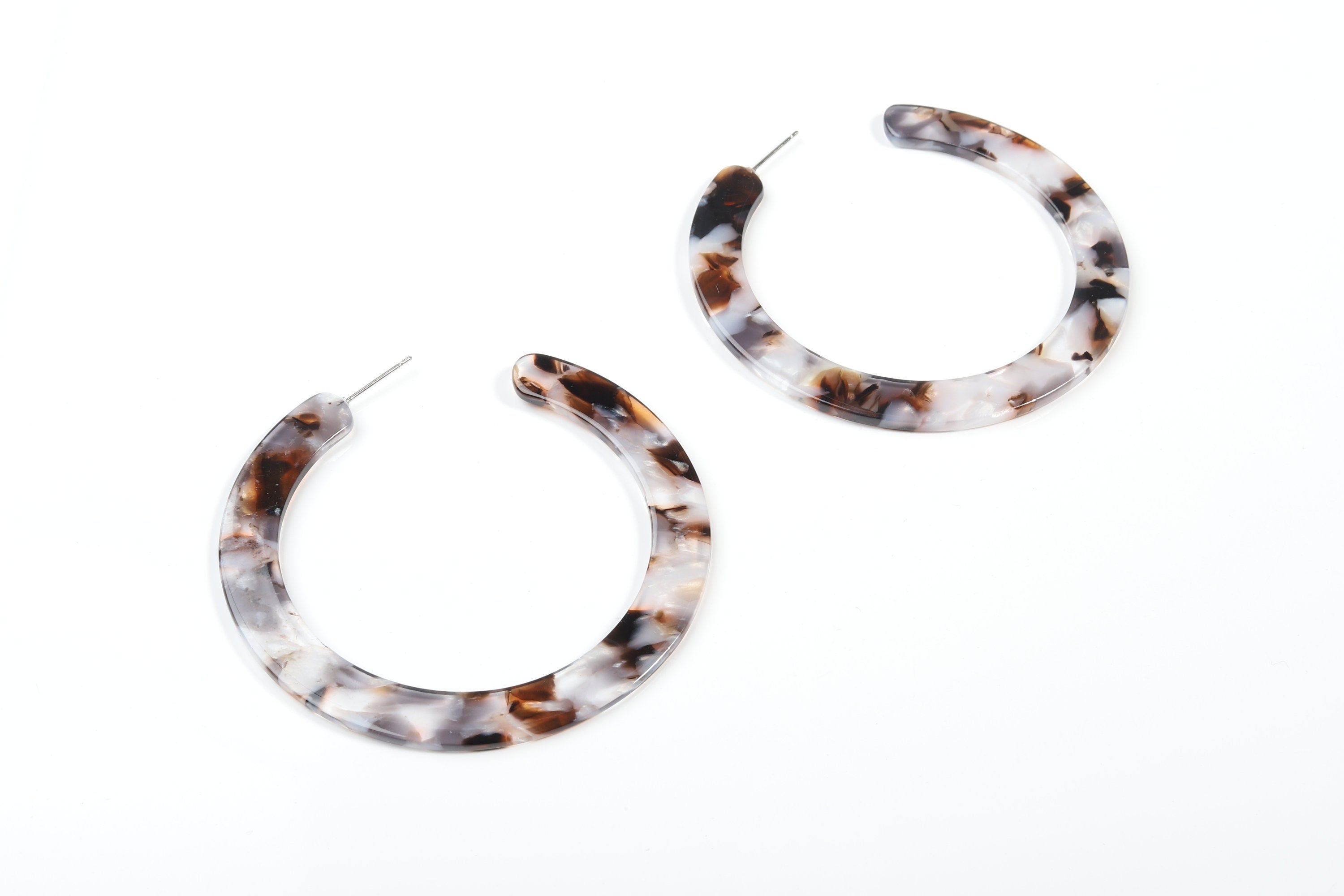 Open Hoop Earrings Stud - 2.5 inch Hoop Earring - Brown Ivory Acetate Round Earring Post - Color Code : A412 - 63.5x2.5mm - AC1572-A412 - DOMEDBAZAAR