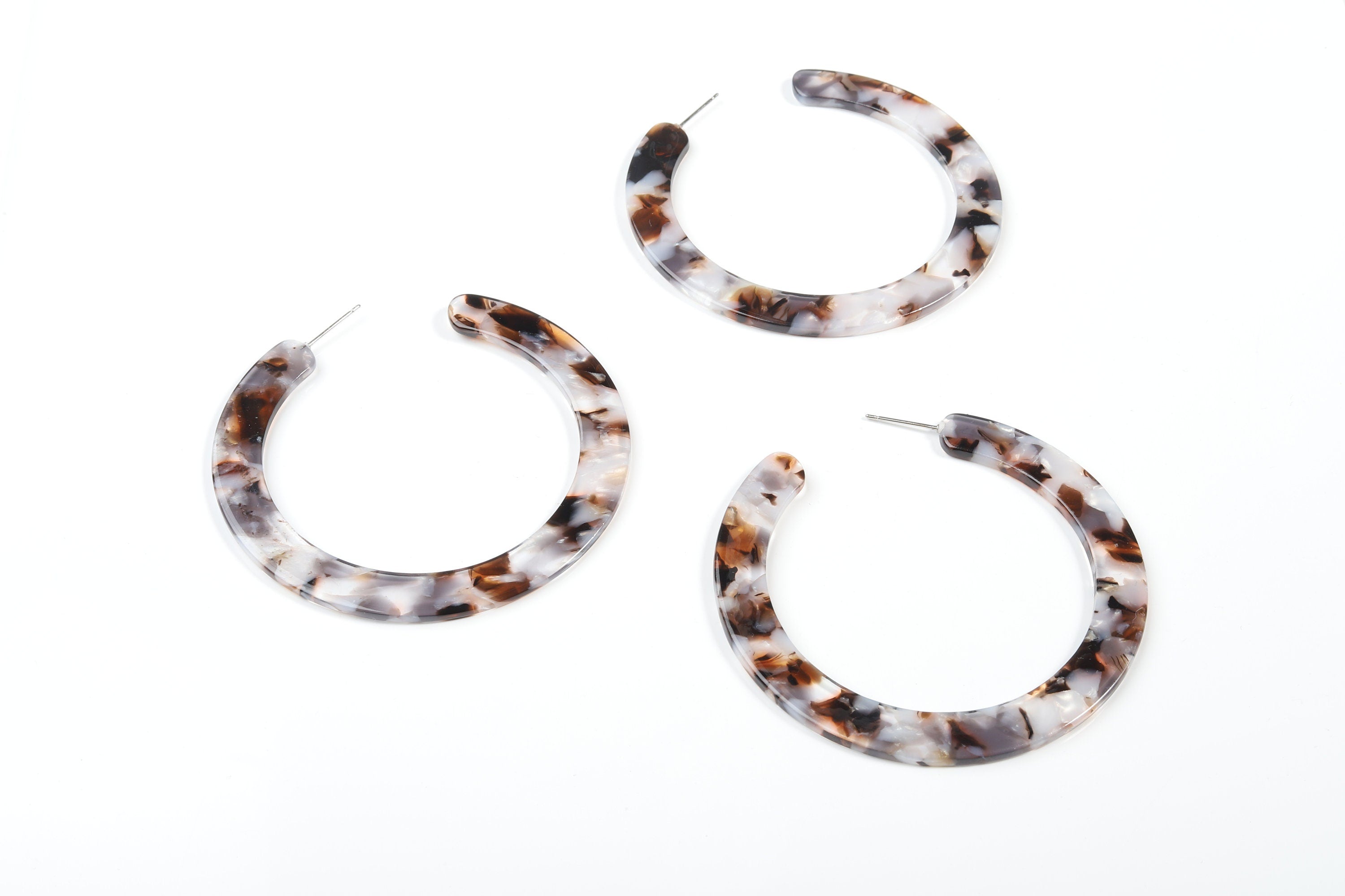 Open Hoop Earrings Stud - 2.5 inch Hoop Earring - Brown Ivory Acetate Round Earring Post - Color Code : A412 - 63.5x2.5mm - AC1572-A412 - DOMEDBAZAAR