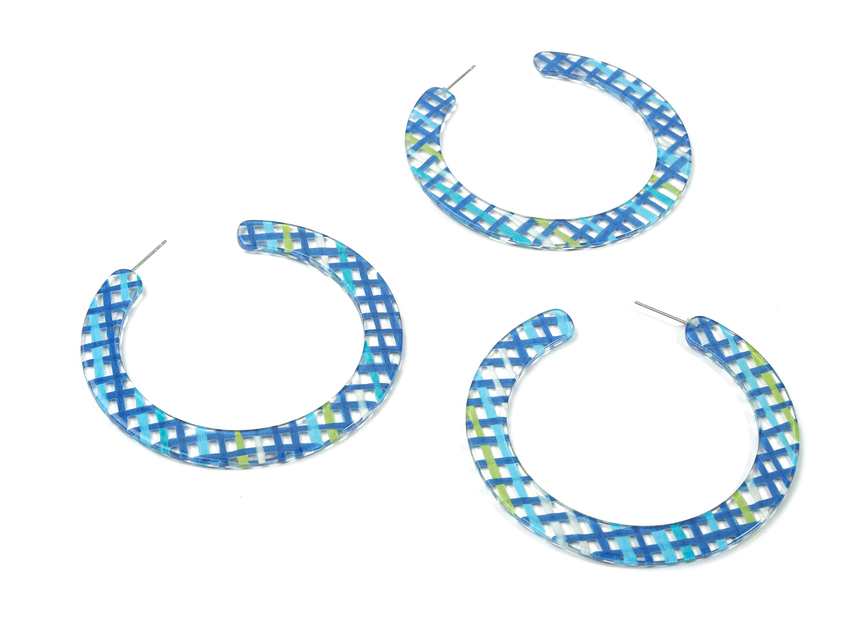 Open Hoop Earrings Stud - 2.5 inch Hoop Earring - Blue Acetate Round Earring Post - Open Circle - Color Code:A454 - 63.5x2.5mm - AC1572-A454 - DOMEDBAZAAR