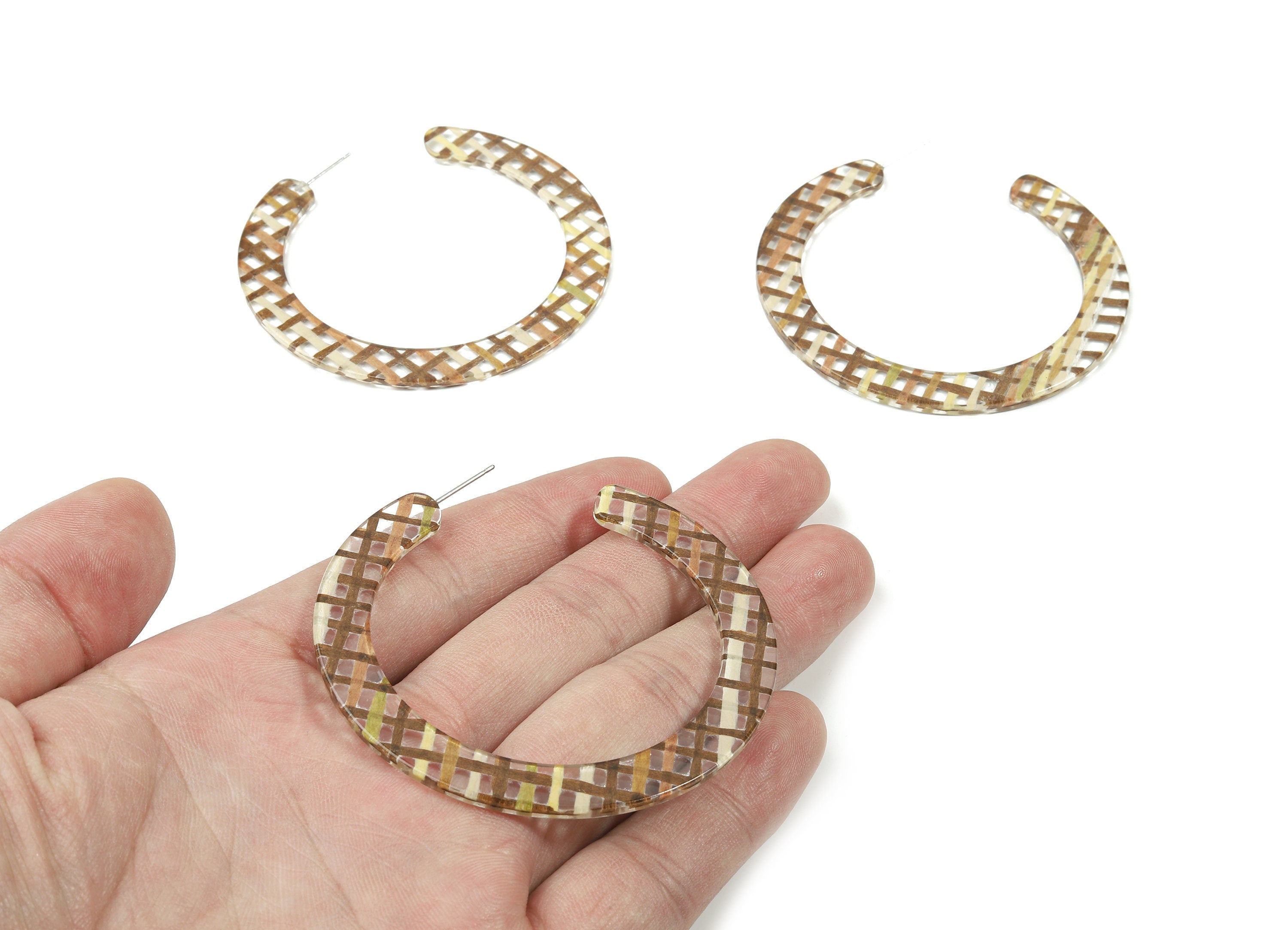 Open Hoop Earrings Stud - 2.5 inch Hoop Earring - Brown Clear Acetate Round Earring Post Circle - Color :A455 - 63.5x2.5mm - AC1572-A455 - DOMEDBAZAAR