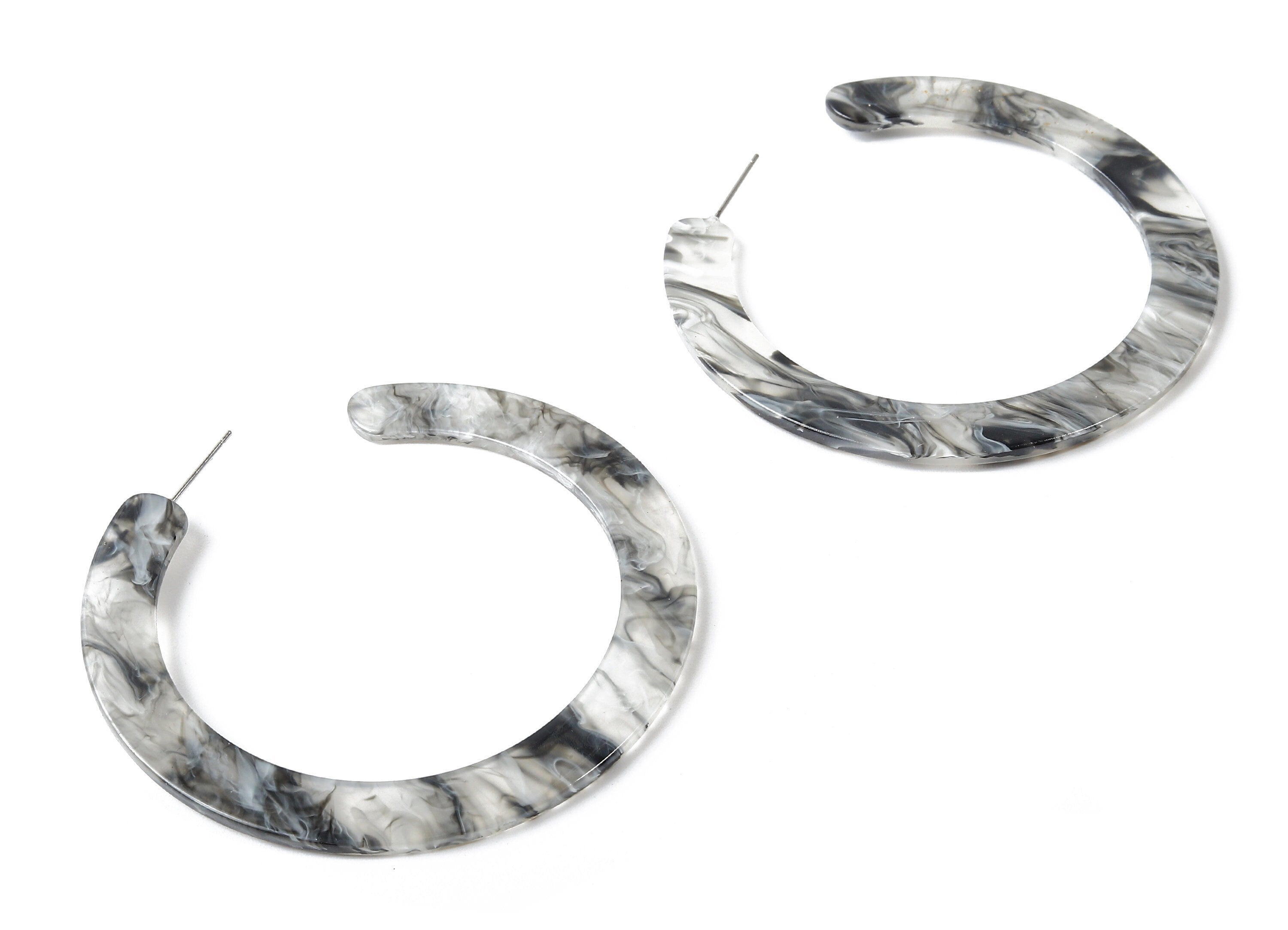 Open Hoop Earrings Stud - 2.5 inch Hoop Earring - Gray Smoke Acetate Round Earring Post Circle - Color Code: A231 - 63.5x2.5mm - AC1572-A231 - DOMEDBAZAAR