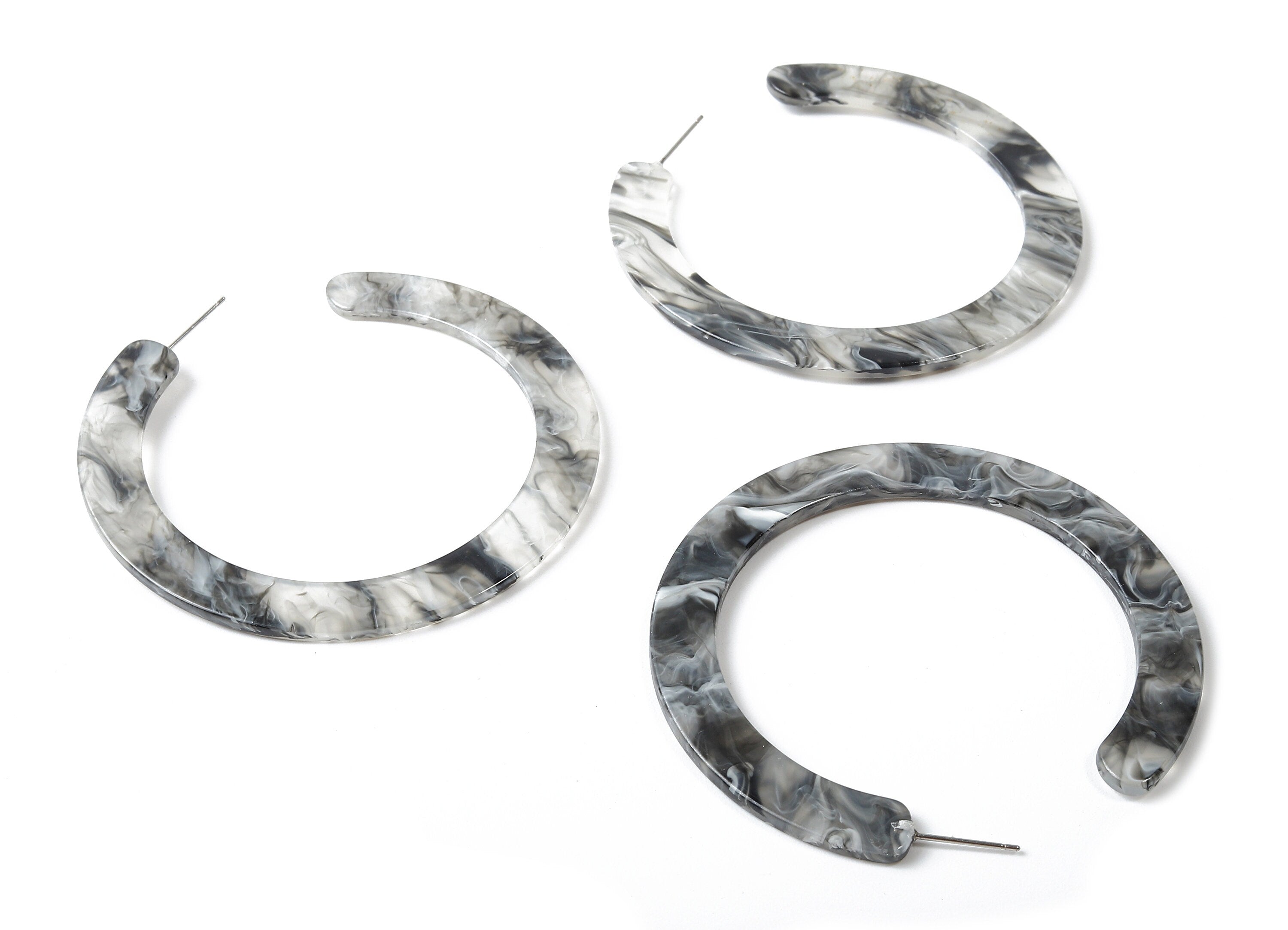 Open Hoop Earrings Stud - 2.5 inch Hoop Earring - Gray Smoke Acetate Round Earring Post Circle - Color Code: A231 - 63.5x2.5mm - AC1572-A231 - DOMEDBAZAAR