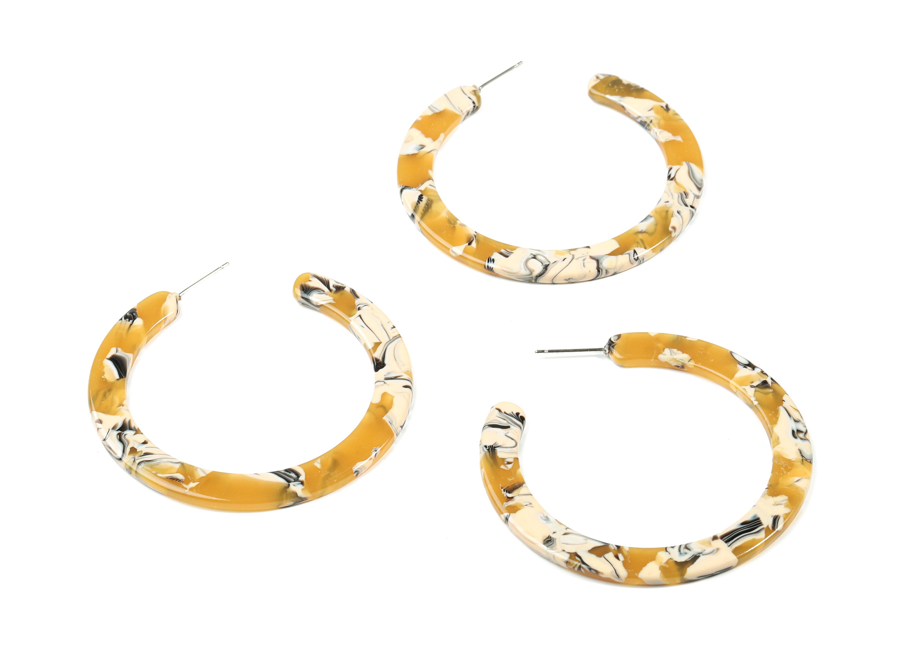Open Hoop Earrings Stud - 2 inch Hoop Earring - Yellow Acetate Round Earring Post - Open Circle - Color Code: A14 - 52x50x2.5mm - AC1830-A14 - DOMEDBAZAAR