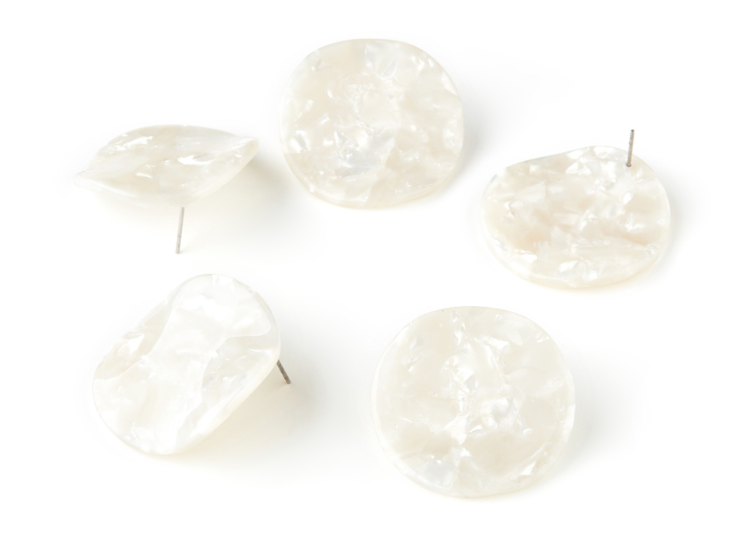 Wavy Round Earrings Stud - Wave Circle Earring - Ivory Acetate Earring Post - Color Code: A12 - 34x3.5mm - AC1015B - DOMEDBAZAAR