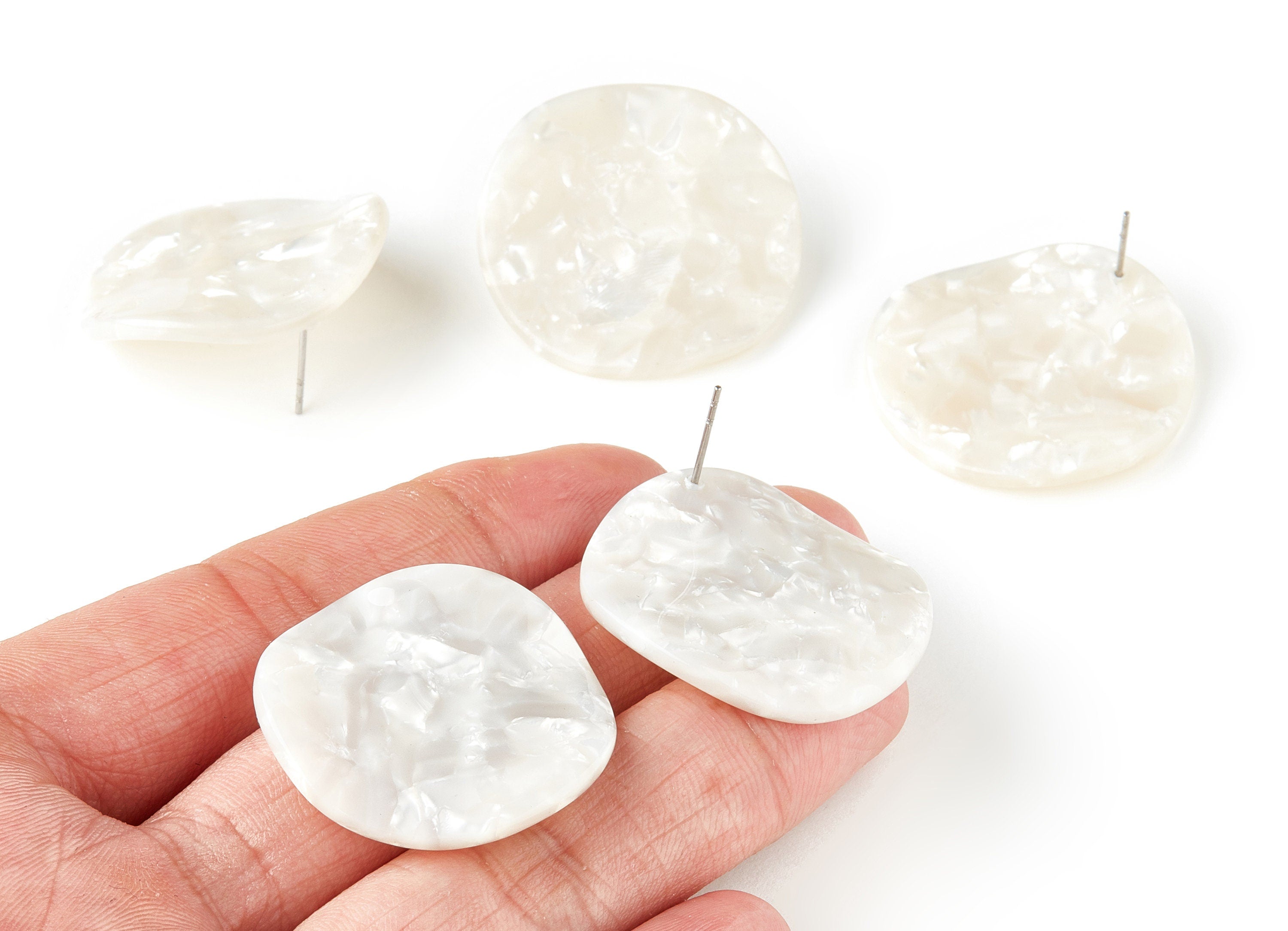 Wavy Round Earrings Stud - Wave Circle Earring - Ivory Acetate Earring Post - Color Code: A12 - 34x3.5mm - AC1015B - DOMEDBAZAAR