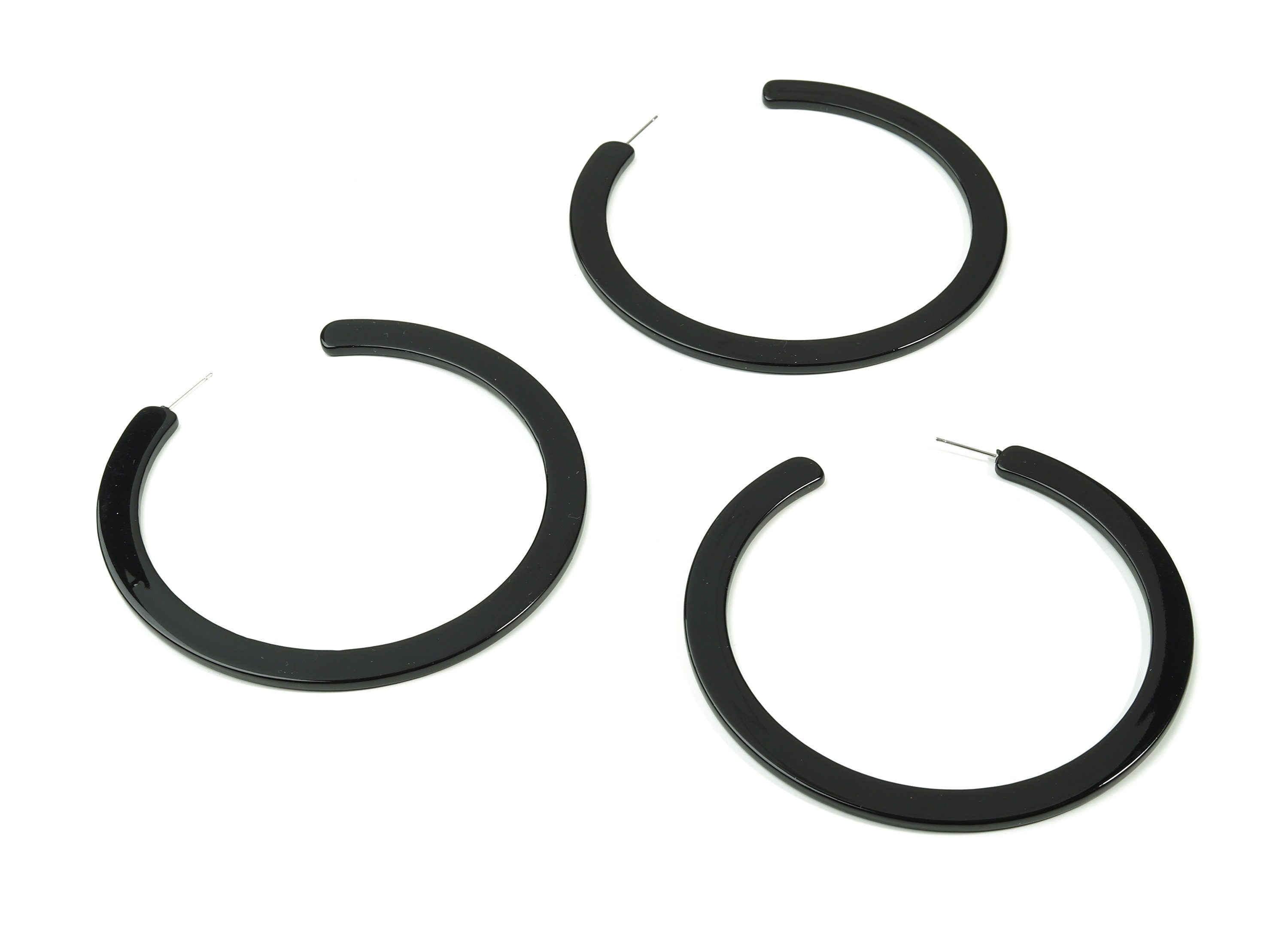 Open Hoop Earrings Stud - 3.3 inch Hoop Earring - Black Acetate Round Earring Post - Open Circle - Color Code: A66 - 83x2.5mm - AC1838-A66 - DOMEDBAZAAR