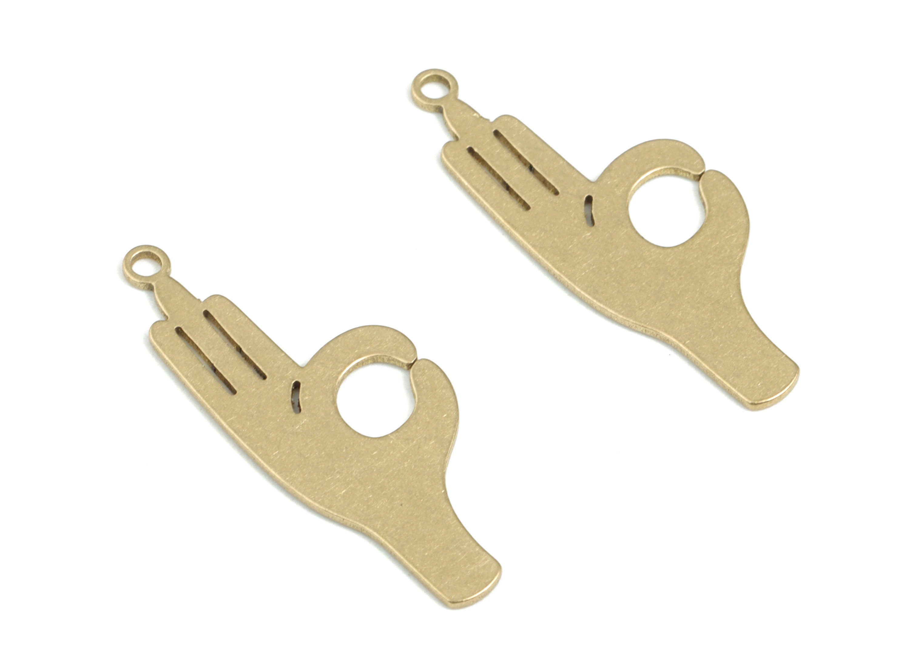 Brass Ok Hand Earring Charms - Raw Brass Ok Hand Pendant - Earrings Finding - Jewelry Supplies - 25.85x10.1x0.57mm - PPM3431 - DOMEDBAZAAR