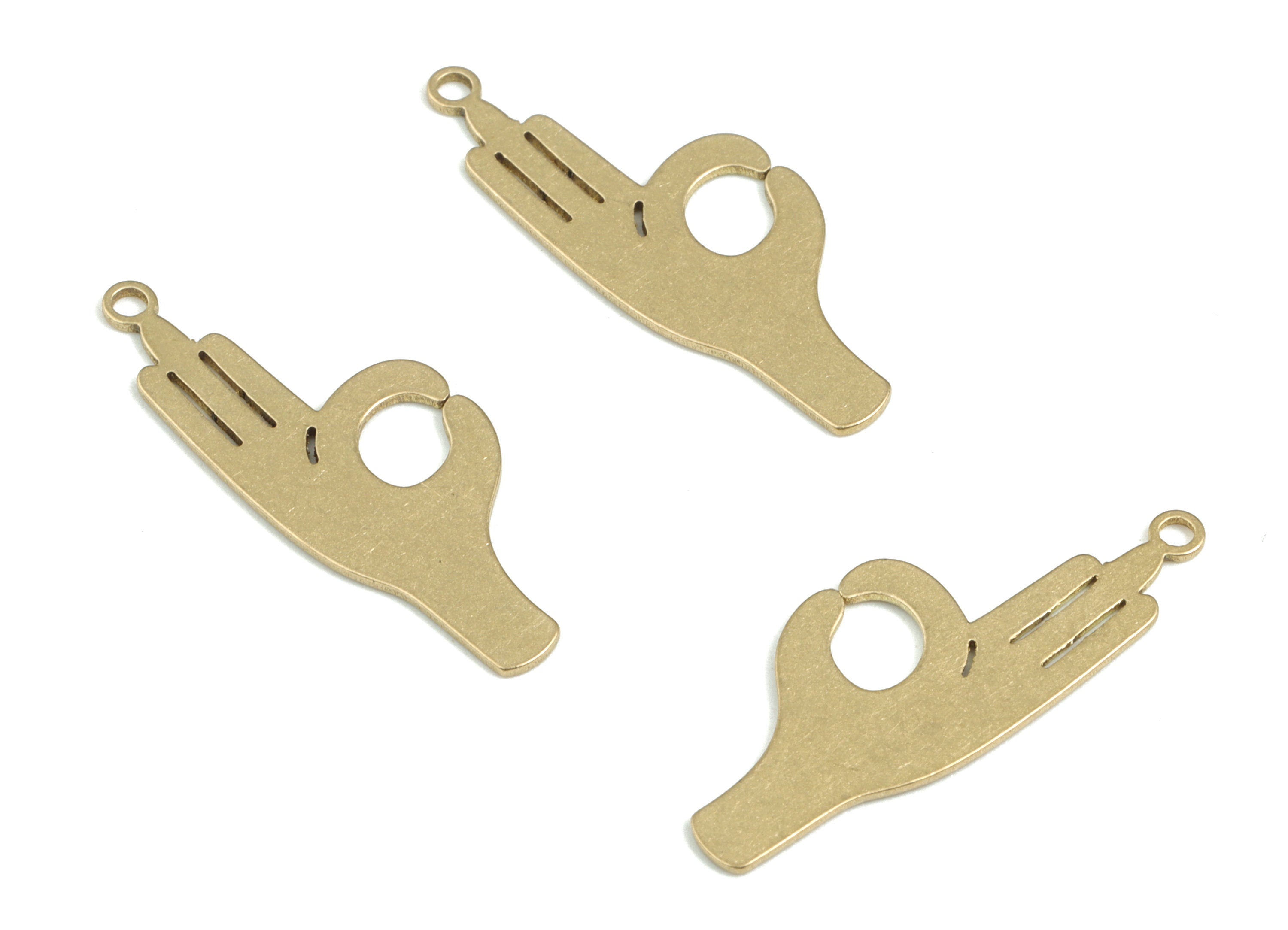 Brass Ok Hand Earring Charms - Raw Brass Ok Hand Pendant - Earrings Finding - Jewelry Supplies - 25.85x10.1x0.57mm - PPM3431 - DOMEDBAZAAR