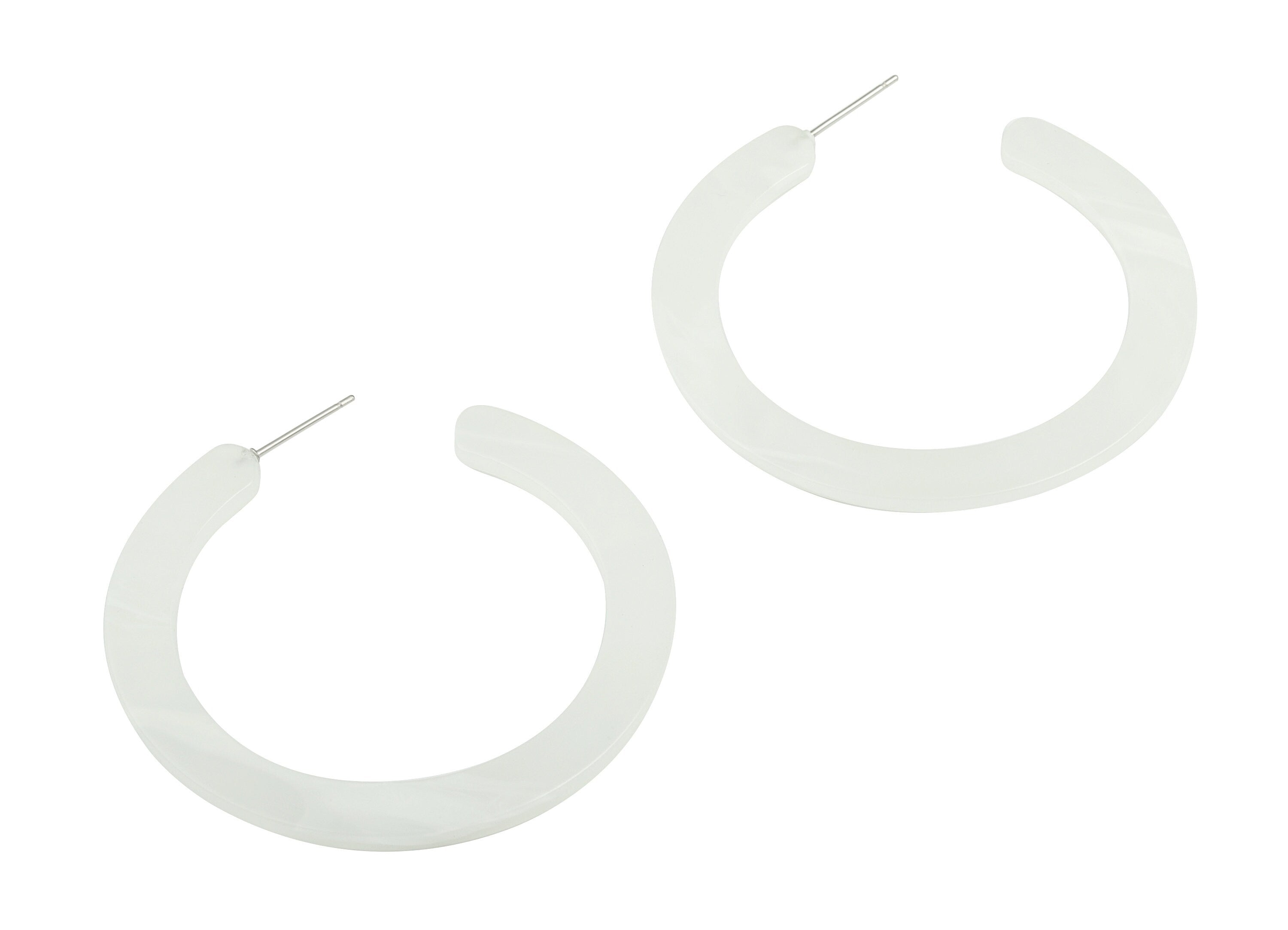 Open Hoop Earrings Stud - 2 inch Hoop Earring - White Acetate Round Earring Post - Color Code: A520 - 52x50x2.5mm - AC1830-A520 - DOMEDBAZAAR