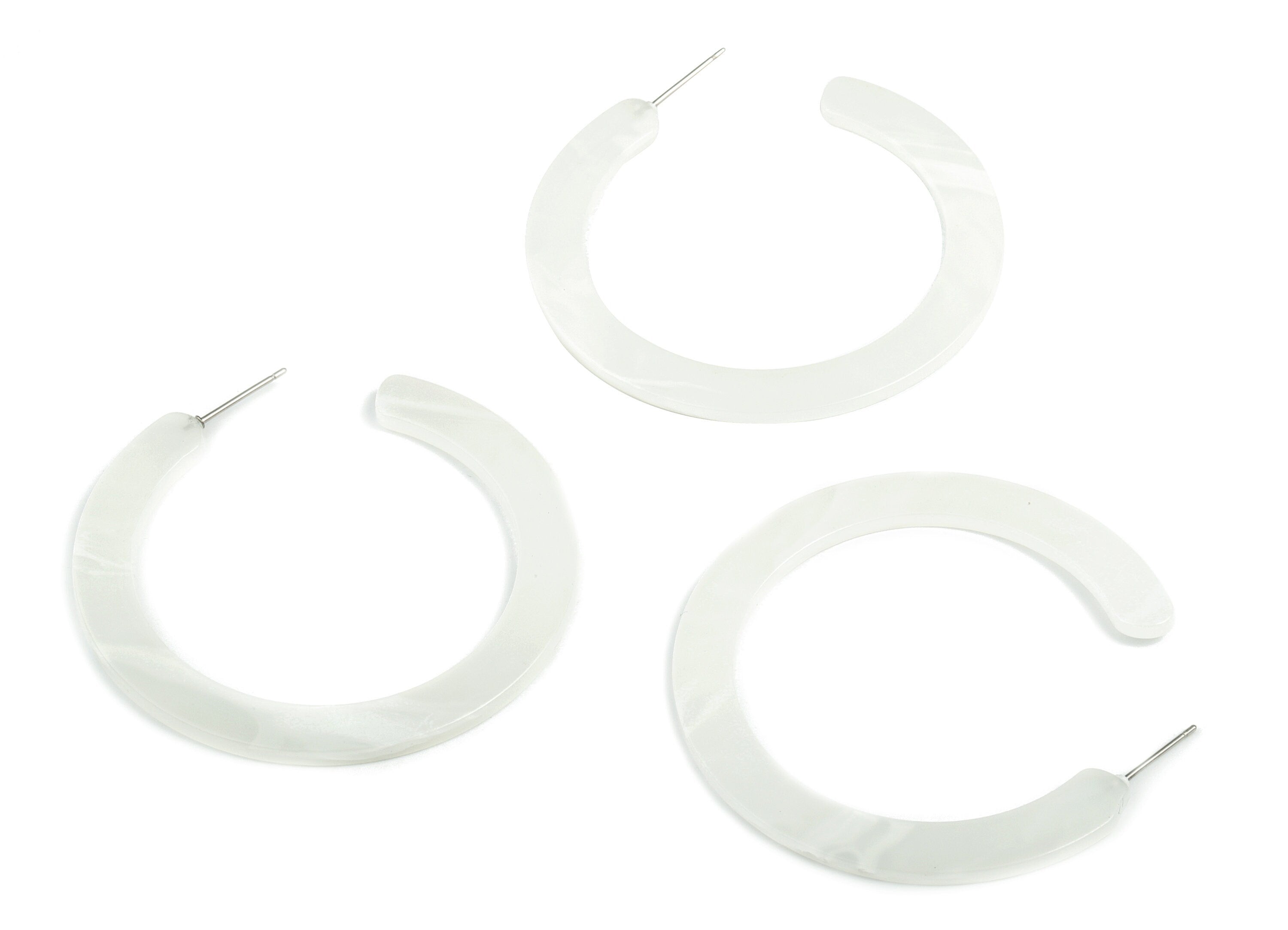 Open Hoop Earrings Stud - 2 inch Hoop Earring - White Acetate Round Earring Post - Color Code: A520 - 52x50x2.5mm - AC1830-A520 - DOMEDBAZAAR