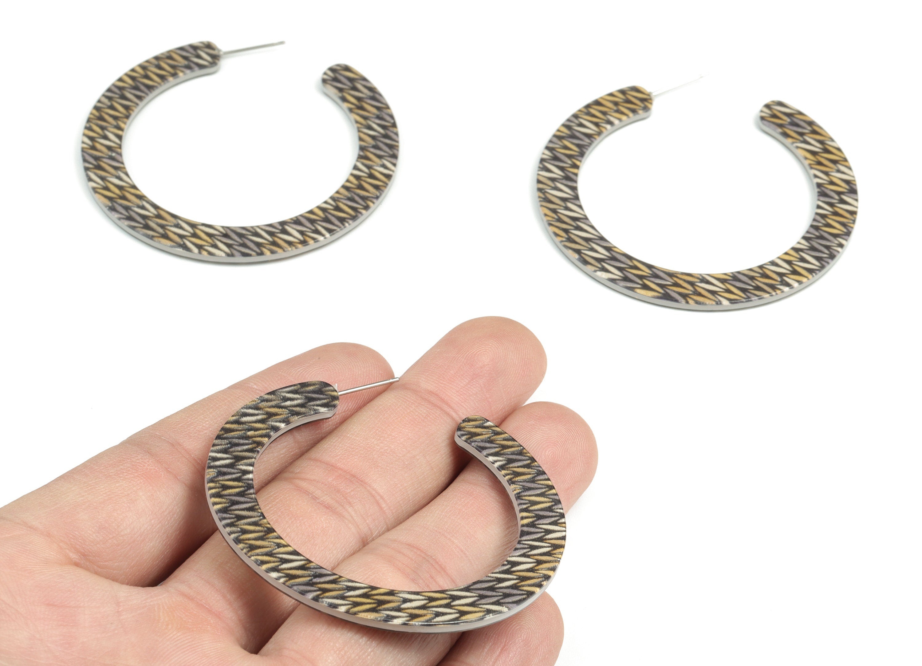 Open Hoop Earrings Stud - 2 inch Hoop Earring - Mix Acetate Round Earring Post - Color Code: A525 - 52x50x2.5mm - AC1830-A525 - DOMEDBAZAAR
