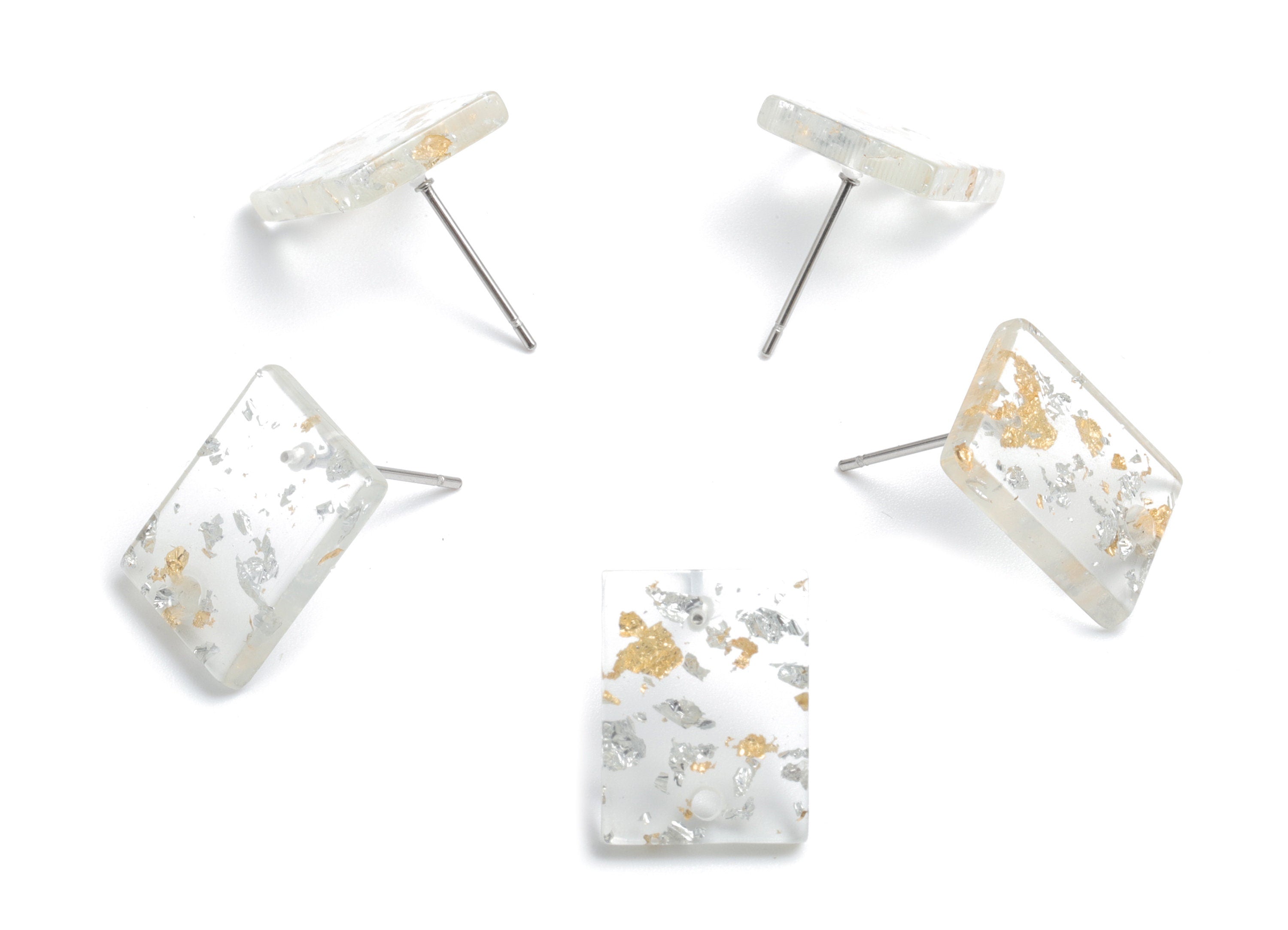Acetate Rectangle Earring Stud - Gold Silver Foil & Confetti - Rectangle Earring Post - Color Code: A501 - 15.43x11.72x2.5mm- AC1663-A501 - DOMEDBAZAAR