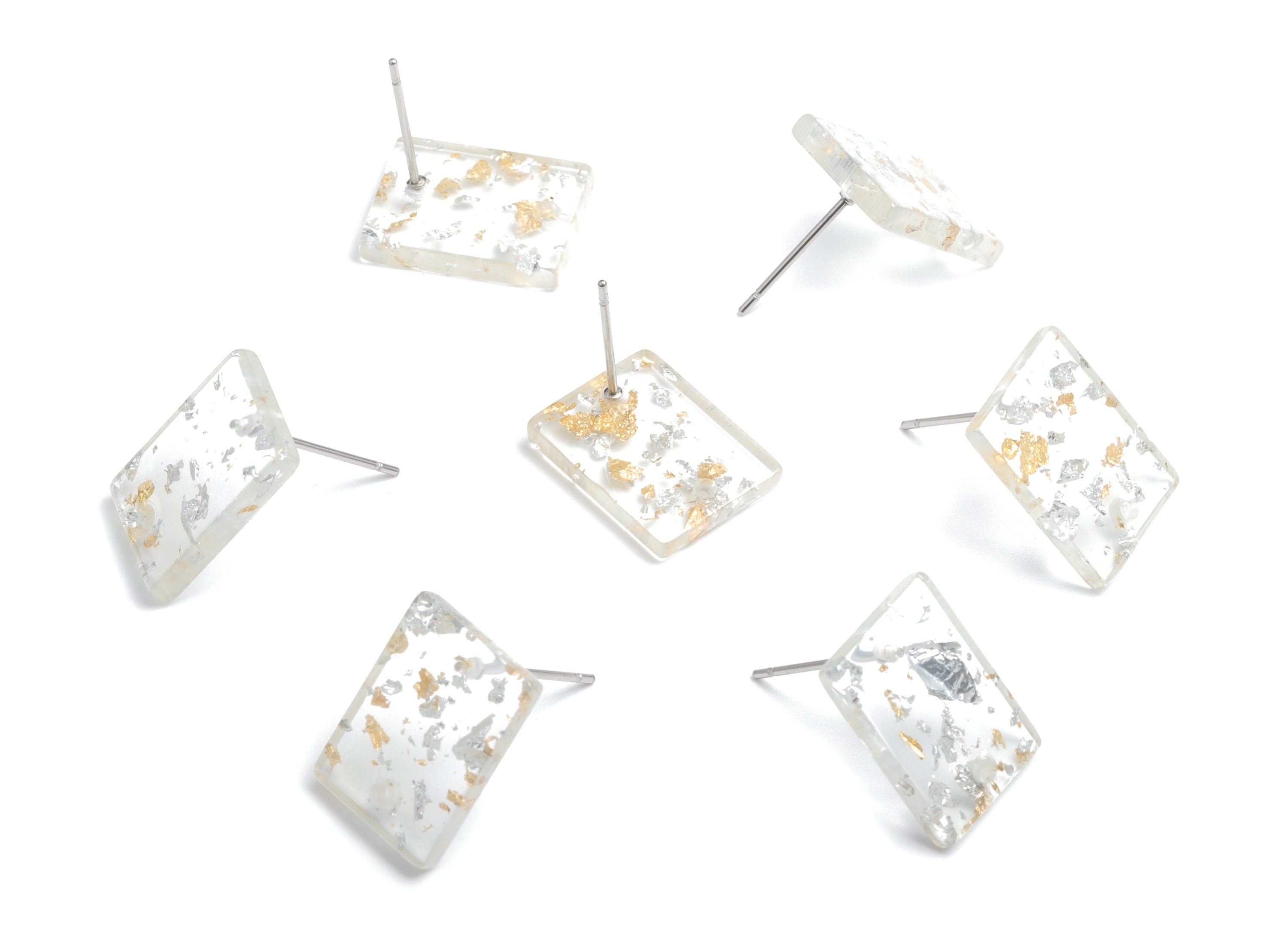 Acetate Rectangle Earring Stud - Gold Silver Foil & Confetti - Rectangle Earring Post - Color Code: A501 - 15.43x11.72x2.5mm- AC1663-A501 - DOMEDBAZAAR