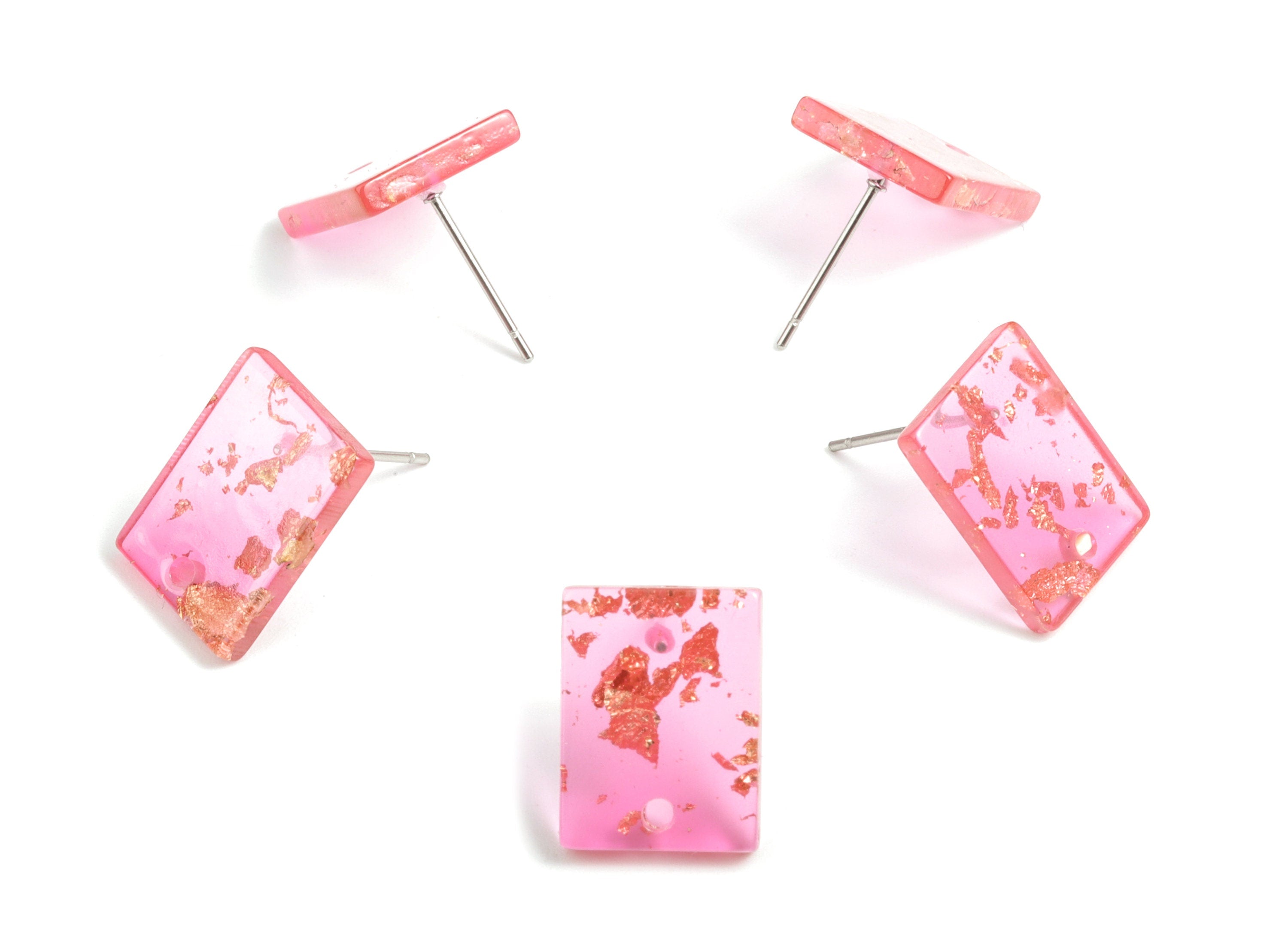 Acetate Rectangle Earring Stud - Red & Gold Confetti - Rectangle Earring Post - Color Code: A444 - 15.43x11.72x2.5mm- AC1663-A444 - DOMEDBAZAAR