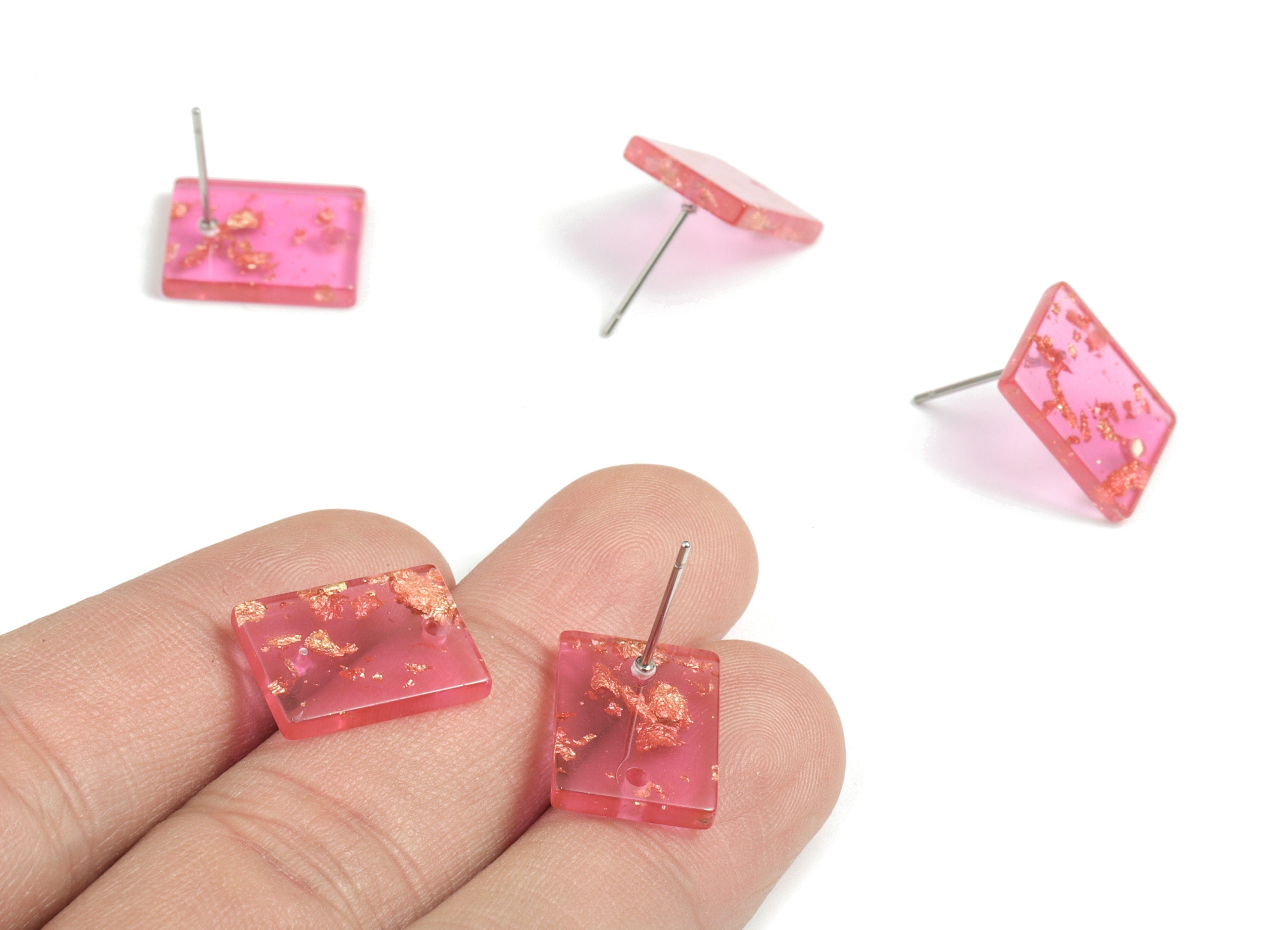 Acetate Rectangle Earring Stud - Red & Gold Confetti - Rectangle Earring Post - Color Code: A444 - 15.43x11.72x2.5mm- AC1663-A444 - DOMEDBAZAAR
