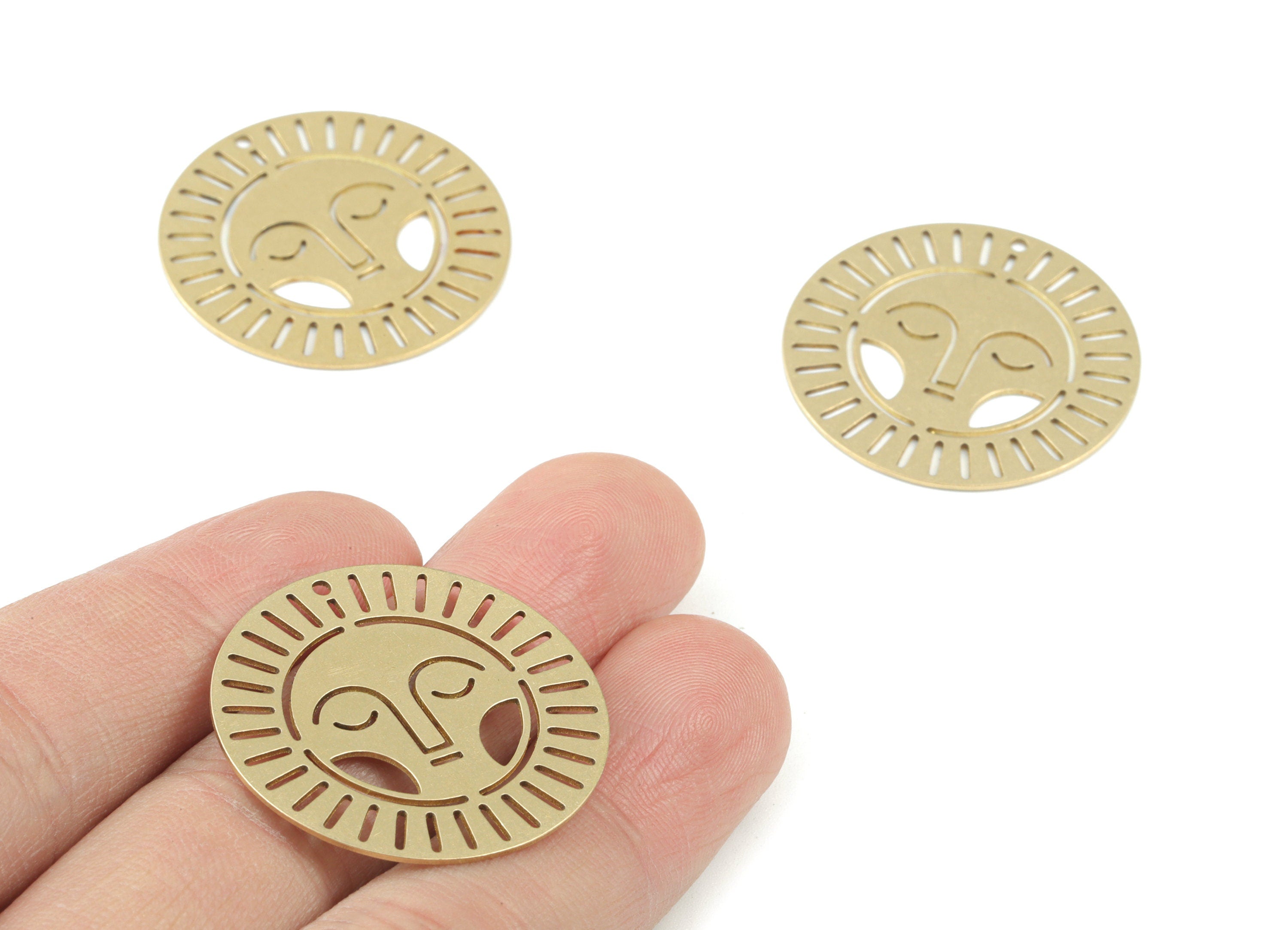 Asleep Face Sun Round Pendant - Raw Brass  Sun Face Circle Earring Charms - Jewelry Making Supplies - 30x30 x0.7mm - PPM3577 - DOMEDBAZAAR