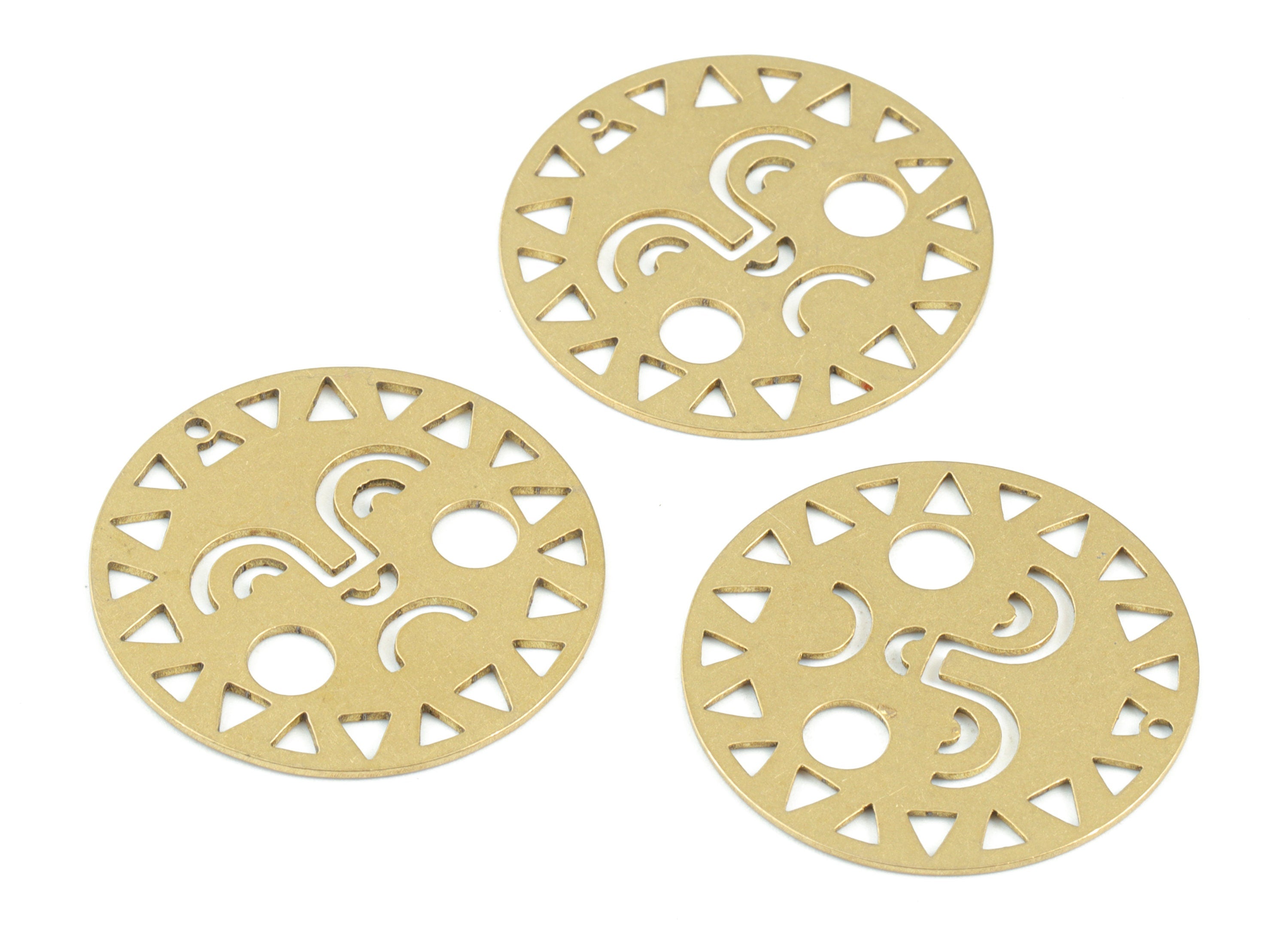 Smiley Face Circle Pendant - Raw Brass Sun Face Round Earrings Charms - Jewelry Making Supplies - 30x30 x0.7mm - PPM3587 - DOMEDBAZAAR