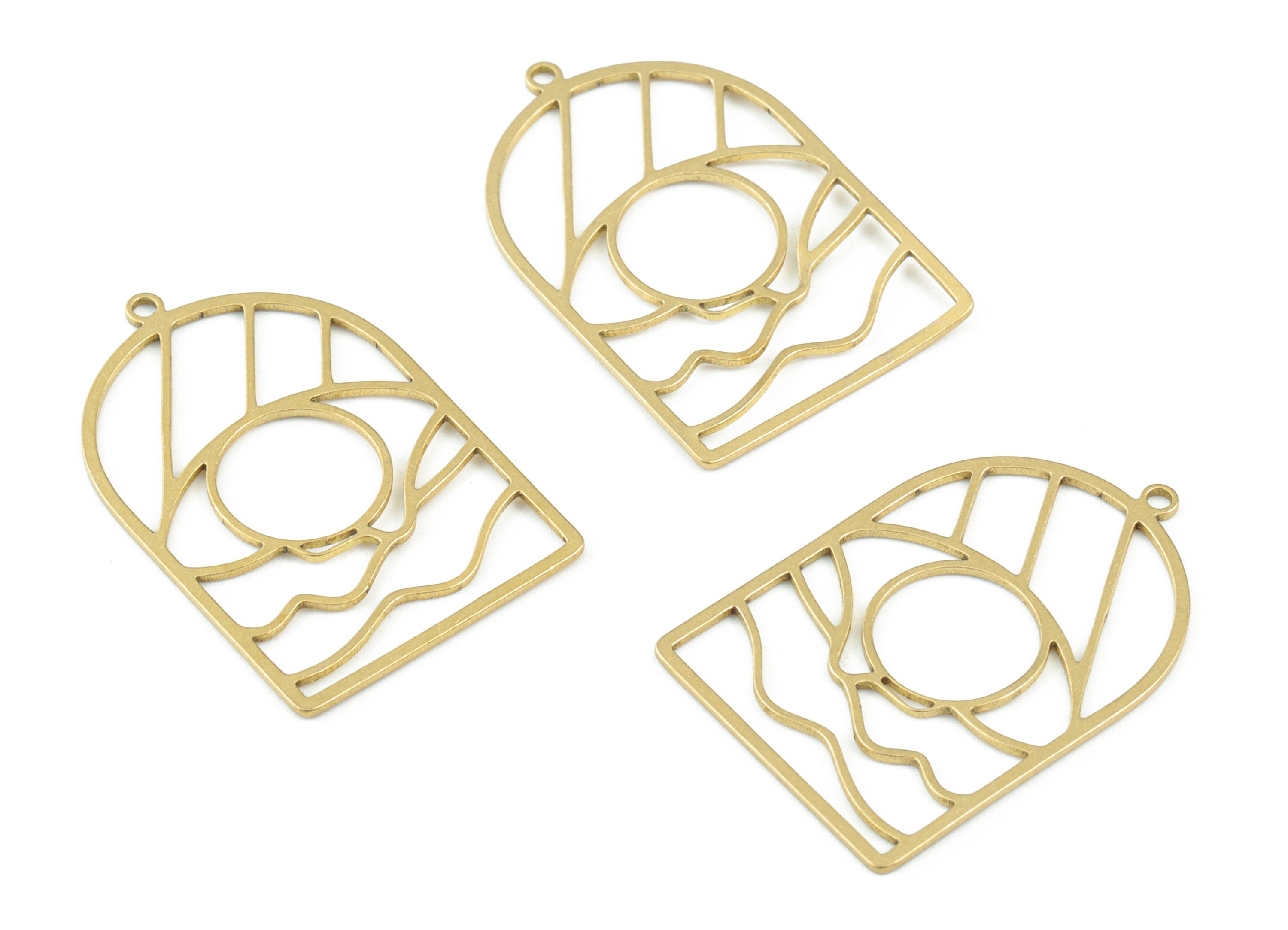 Eye Wave Rainbow Pendant - Raw Brass Eye Wavy Domed Earring Charms - Sun Half Oval Charms - Jewelry Making Supplies - 31x20 x0.7mm - PPM3683 - DOMEDBAZAAR