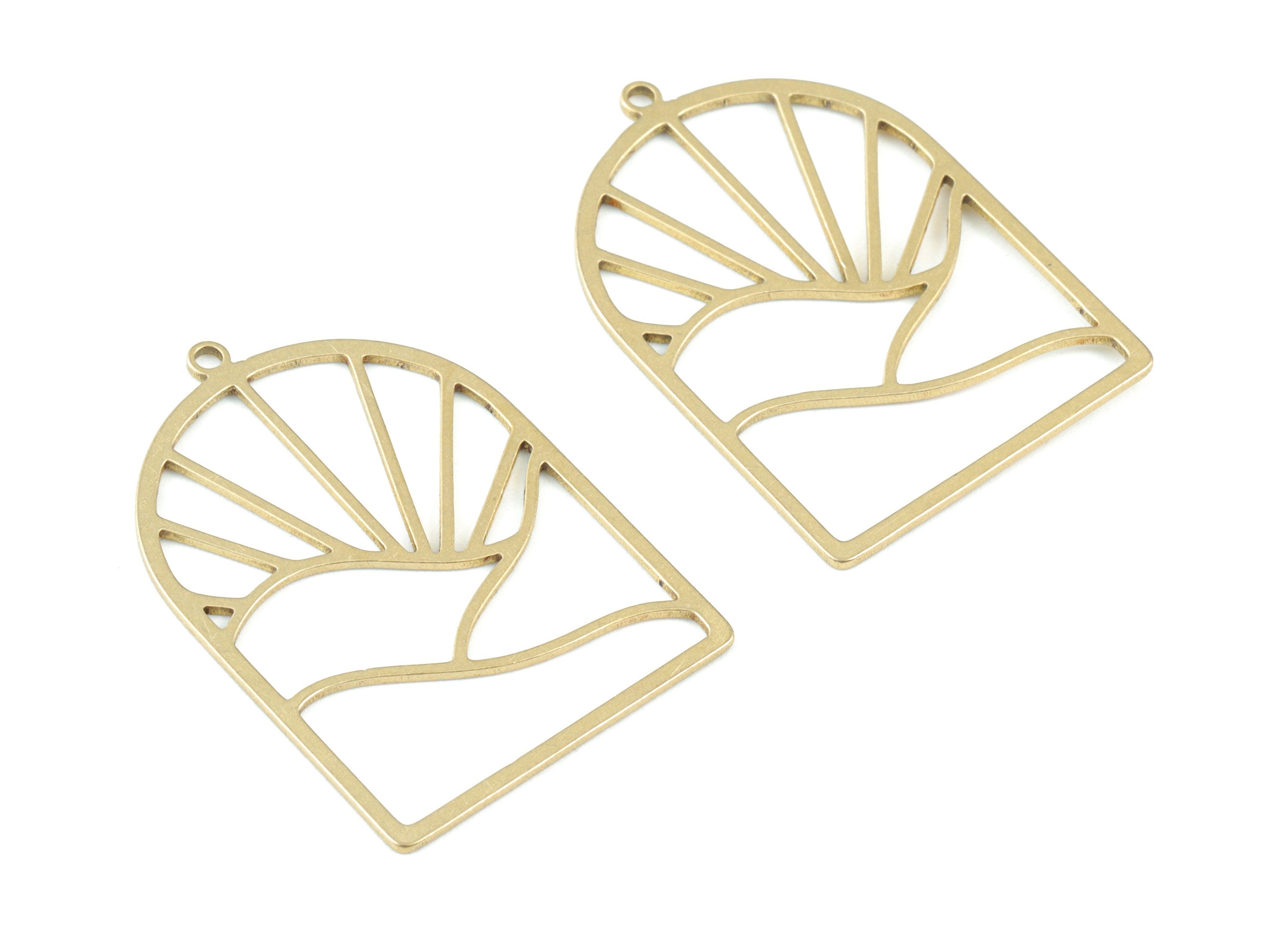 Sun Mountain Pendant - Raw Brass Domed Sun Earring Charms - Half Oval Wave Charms - Jewelry Making Supplies - 32x22 x0.8mm - PPM3635 - DOMEDBAZAAR
