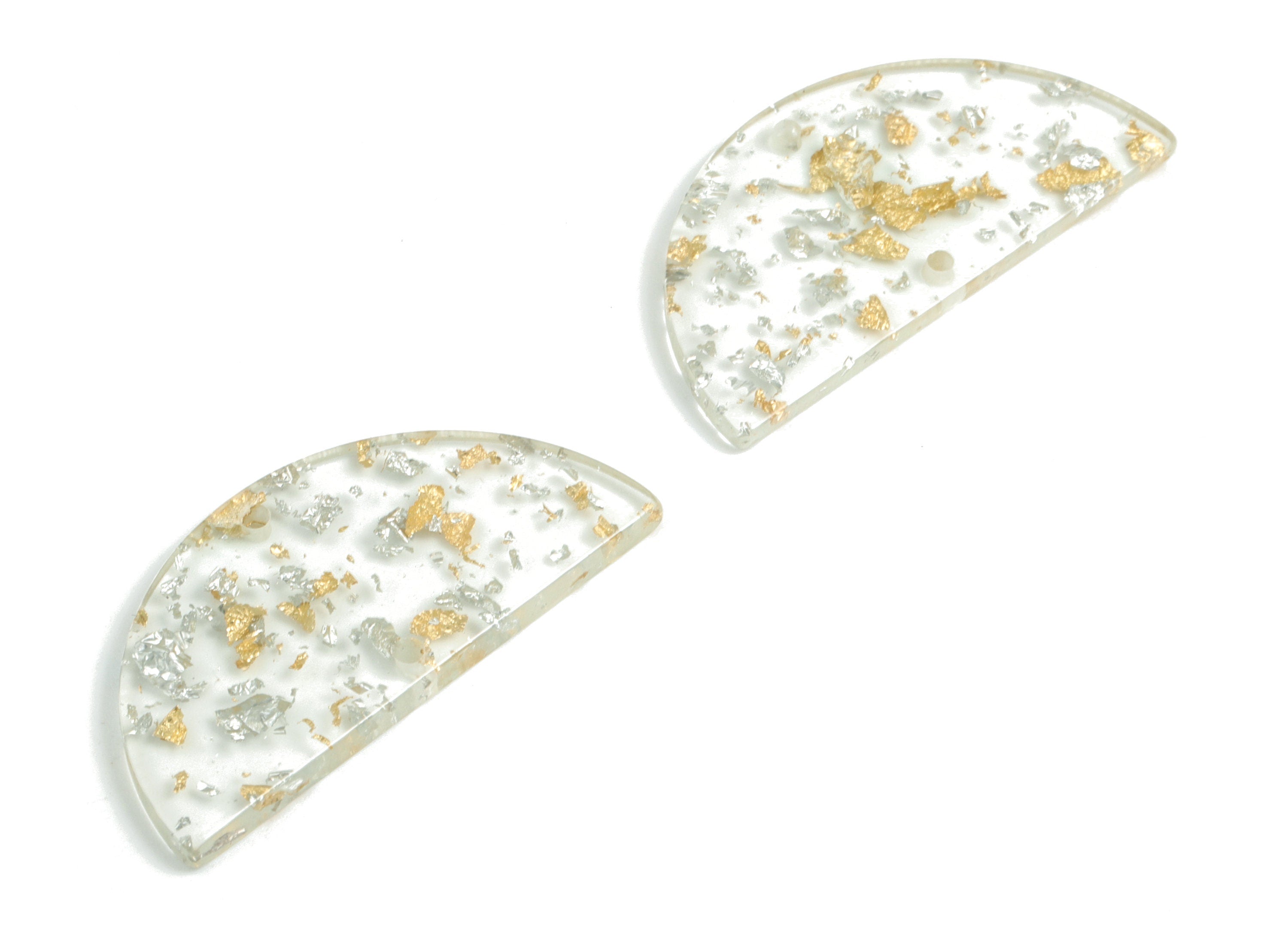 Acetate Semicircle Connectors - Gold Silver Foil & Confetti Half Moon Earrings Charms - Color Code:A501 - 37.63x18.78x2.41mm - AC1794-A501 - DOMEDBAZAAR
