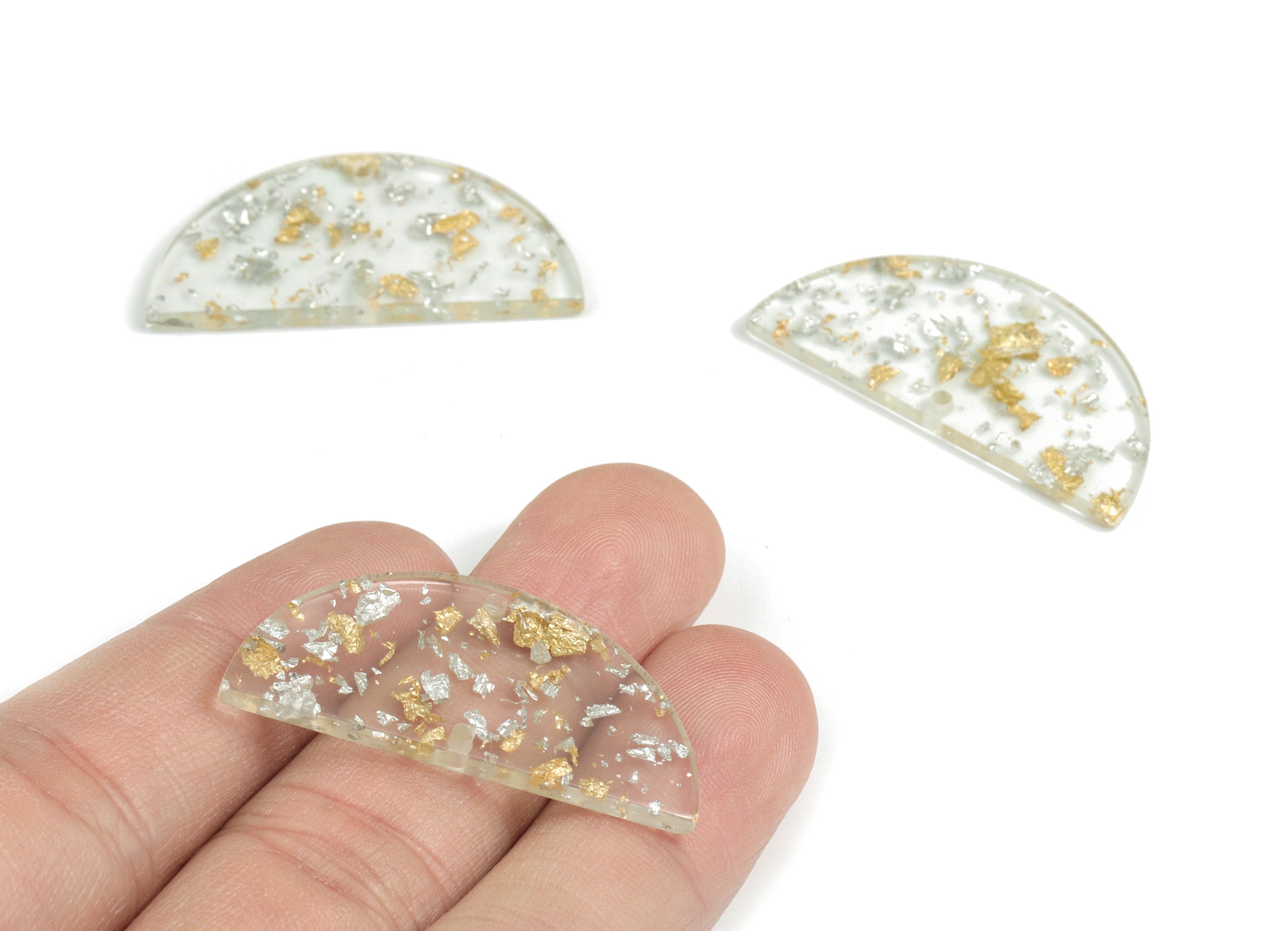 Acetate Semicircle Connectors - Gold Silver Foil & Confetti Half Moon Earrings Charms - Color Code:A501 - 37.63x18.78x2.41mm - AC1794-A501 - DOMEDBAZAAR