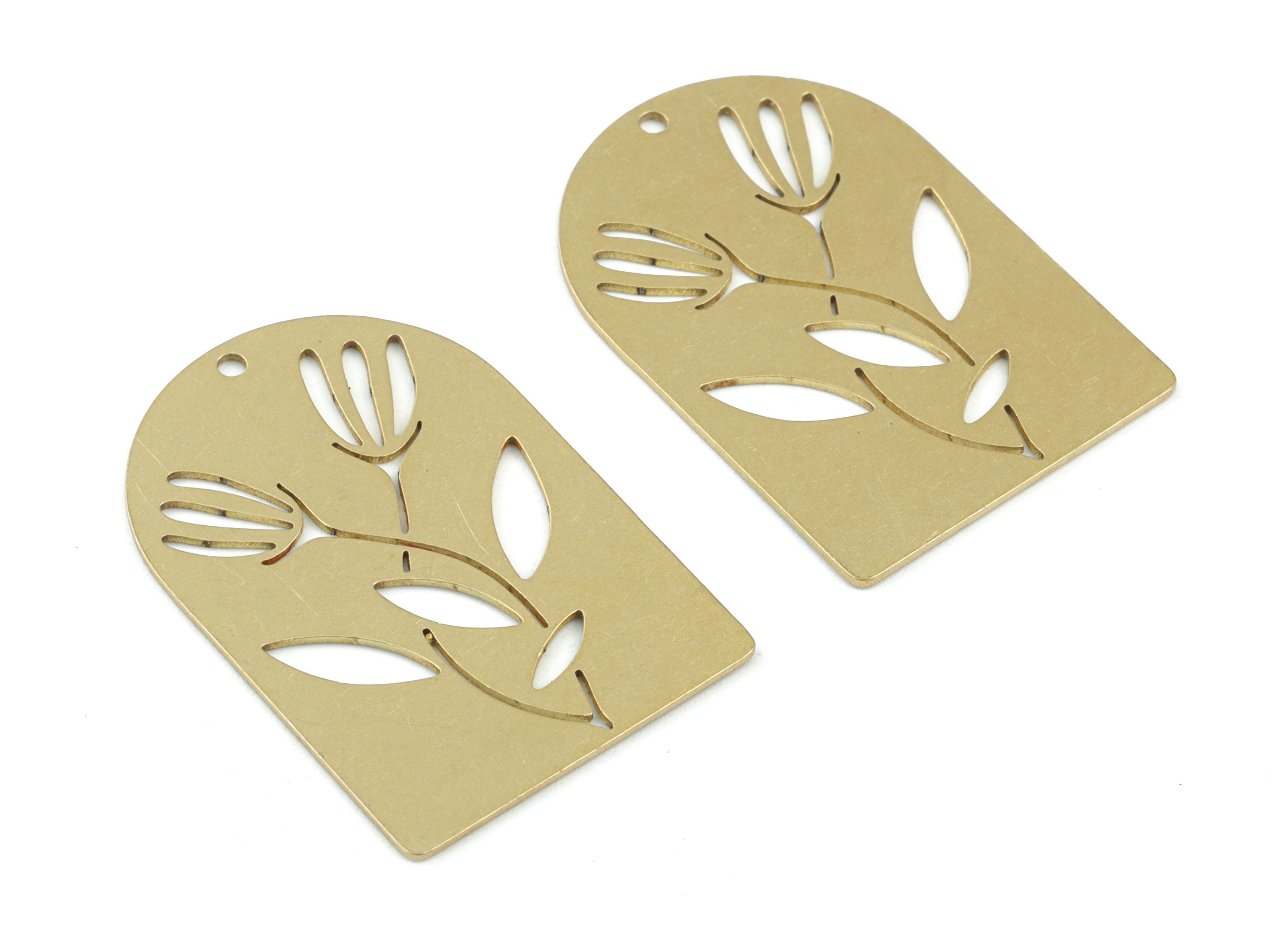 Tulip Domed Pendant - Raw Brass Domed Tulip Earring Charms -Brass Half Oval Charms - Jewelry Making Supplies - 35x24x0.7mm - PPM3669 - DOMEDBAZAAR