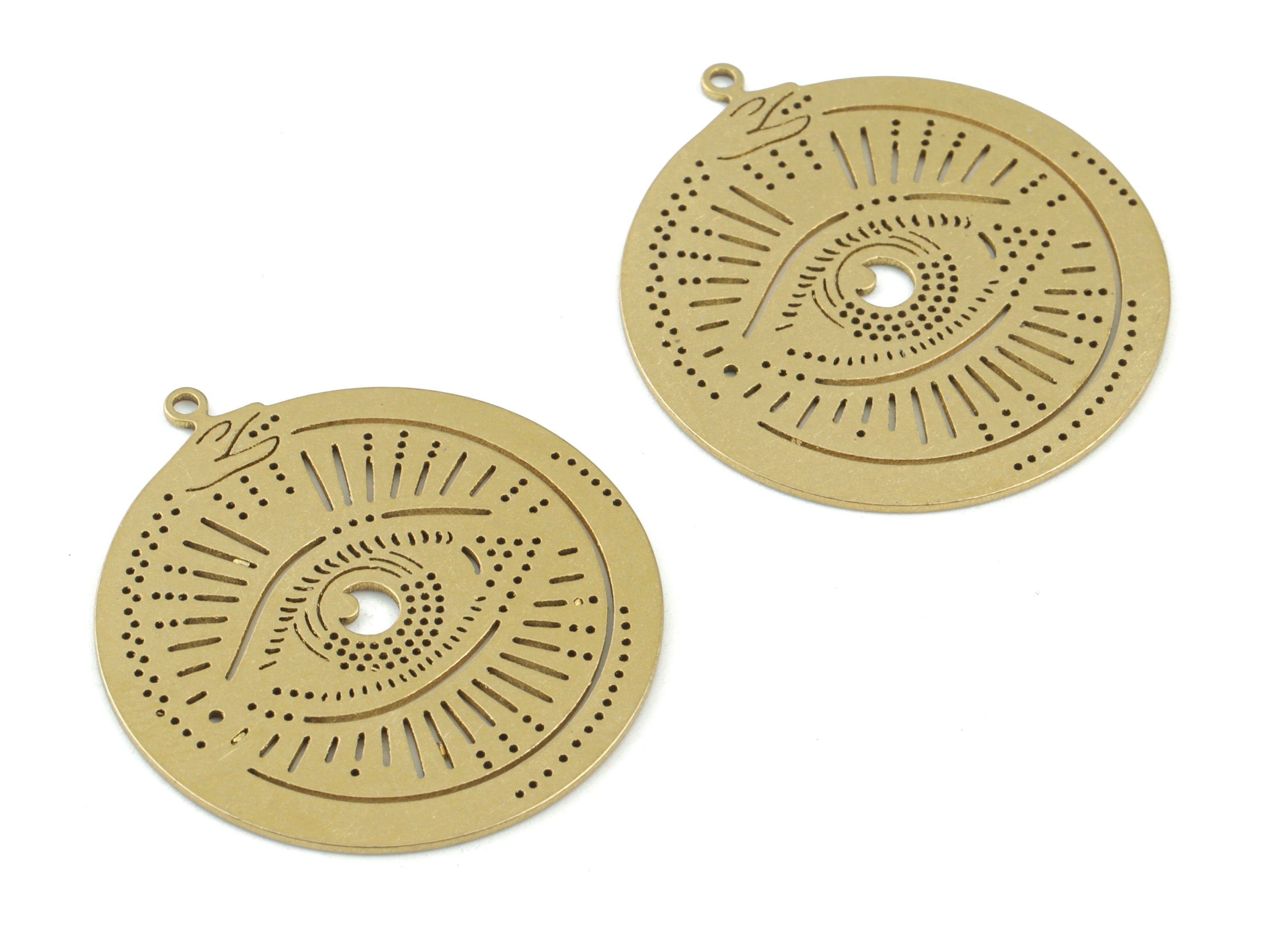 Third Eye Pendant - Raw Brass Eye Round Earring Charms - Eyelash Circle Pendant - Jewelry Making Supplies - 32x30x0.7mm - PPM3667 - DOMEDBAZAAR