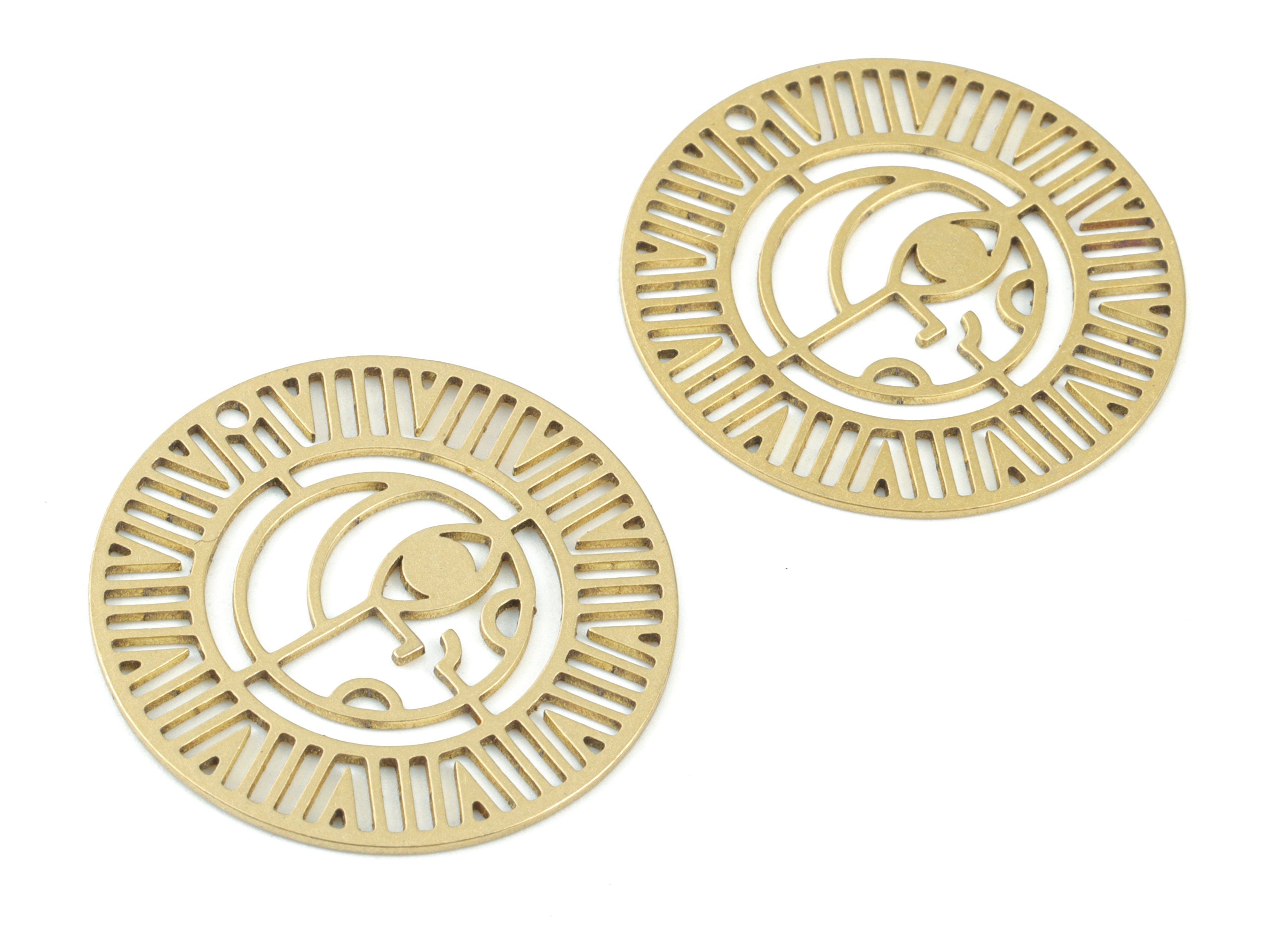 Eye Round Pendant - Raw Brass Eye Circle Earring Charms - Jewelry Making Supplies - 30x30x0.6mm - PPM3575 - DOMEDBAZAAR