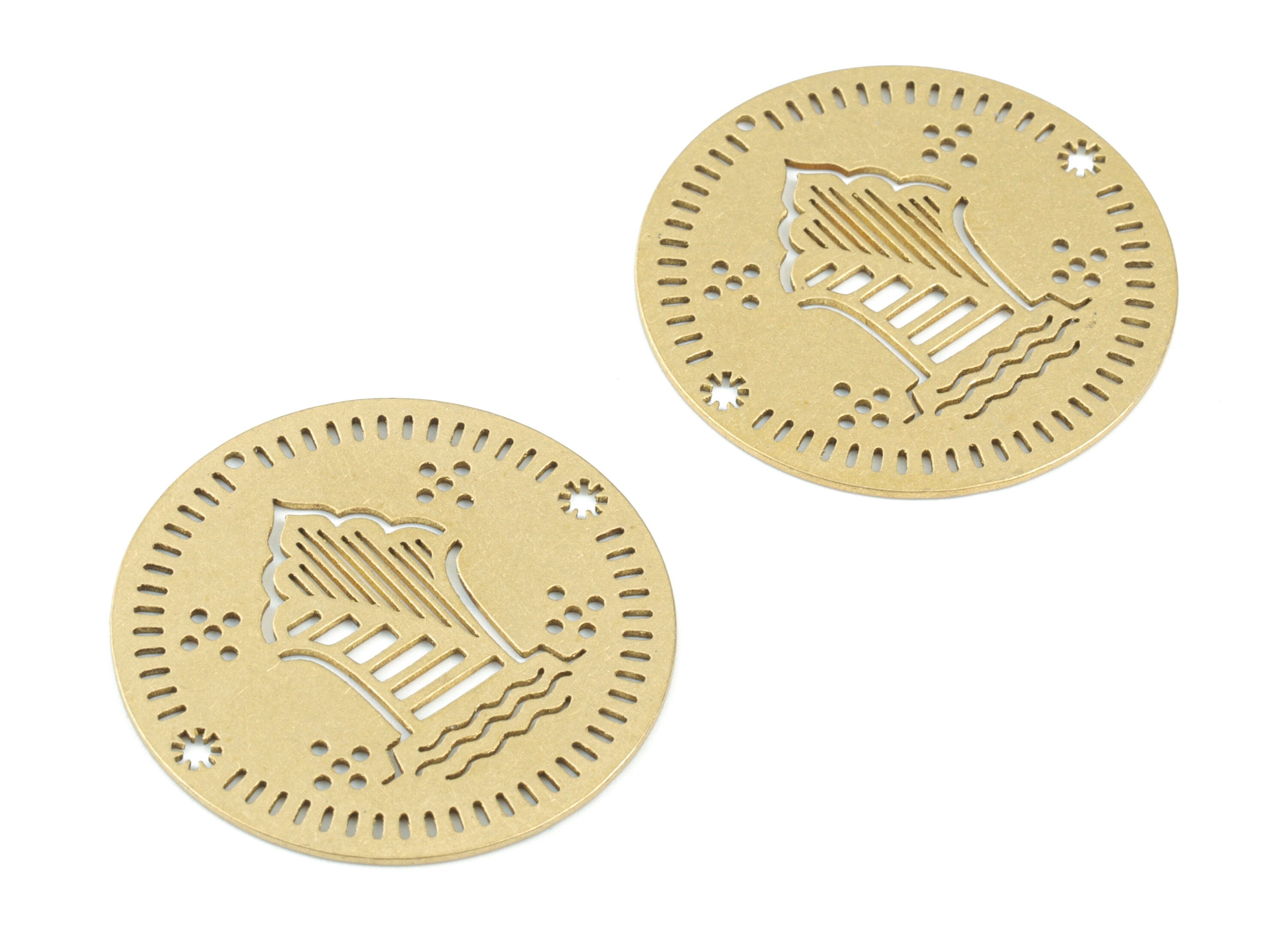 Brass Round Earring Charms - Raw Brass Wavy Circle  Charms - Jewelry Making Supplies - 32x32x0.7mm - PPM3687 - DOMEDBAZAAR