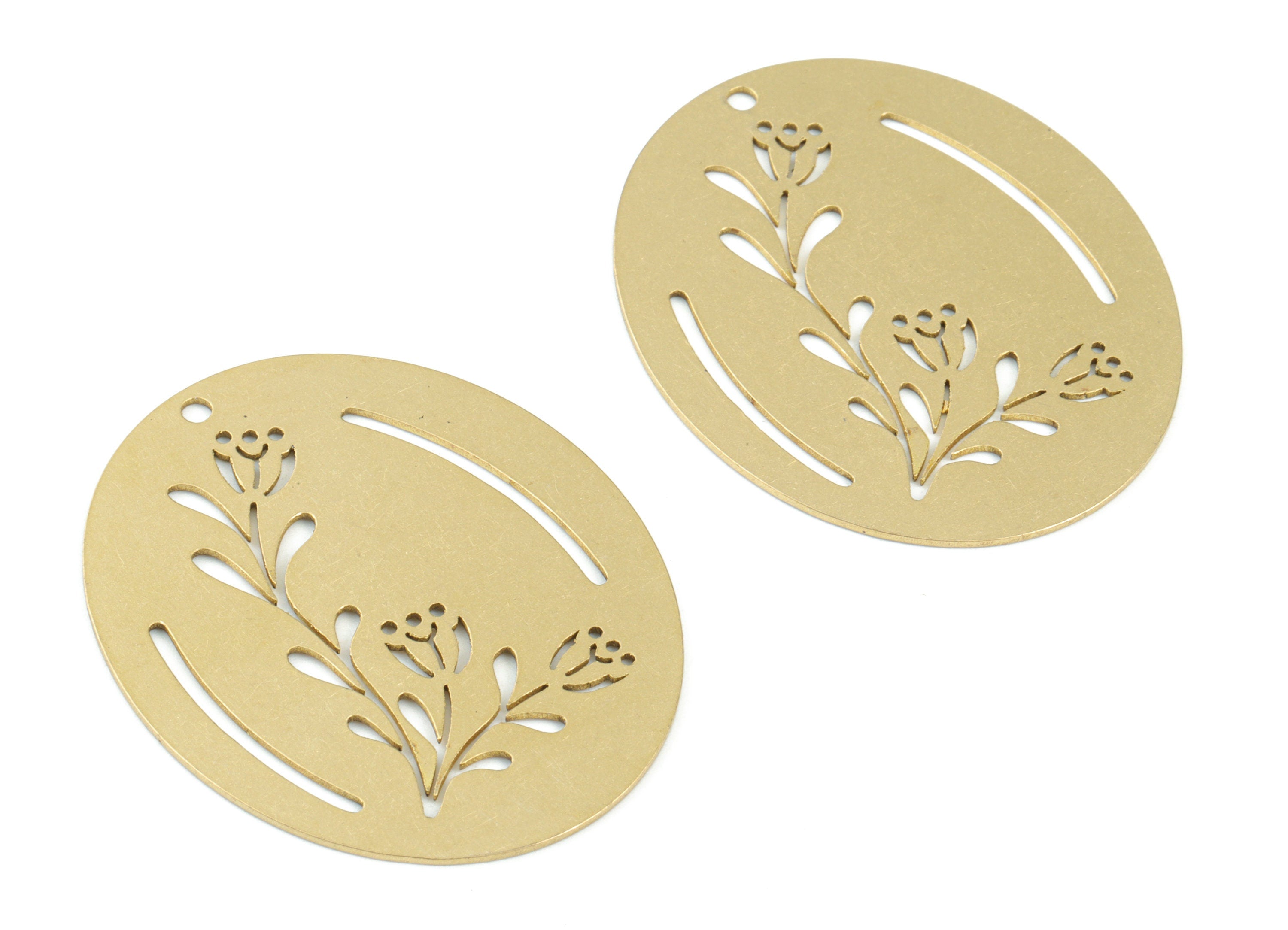 Oval Flower Earring Charms - Raw Brass Oval Flower Pendant - Jewelry Making Supplies - 42x35 x0.7mm - PPM3668 - DOMEDBAZAAR