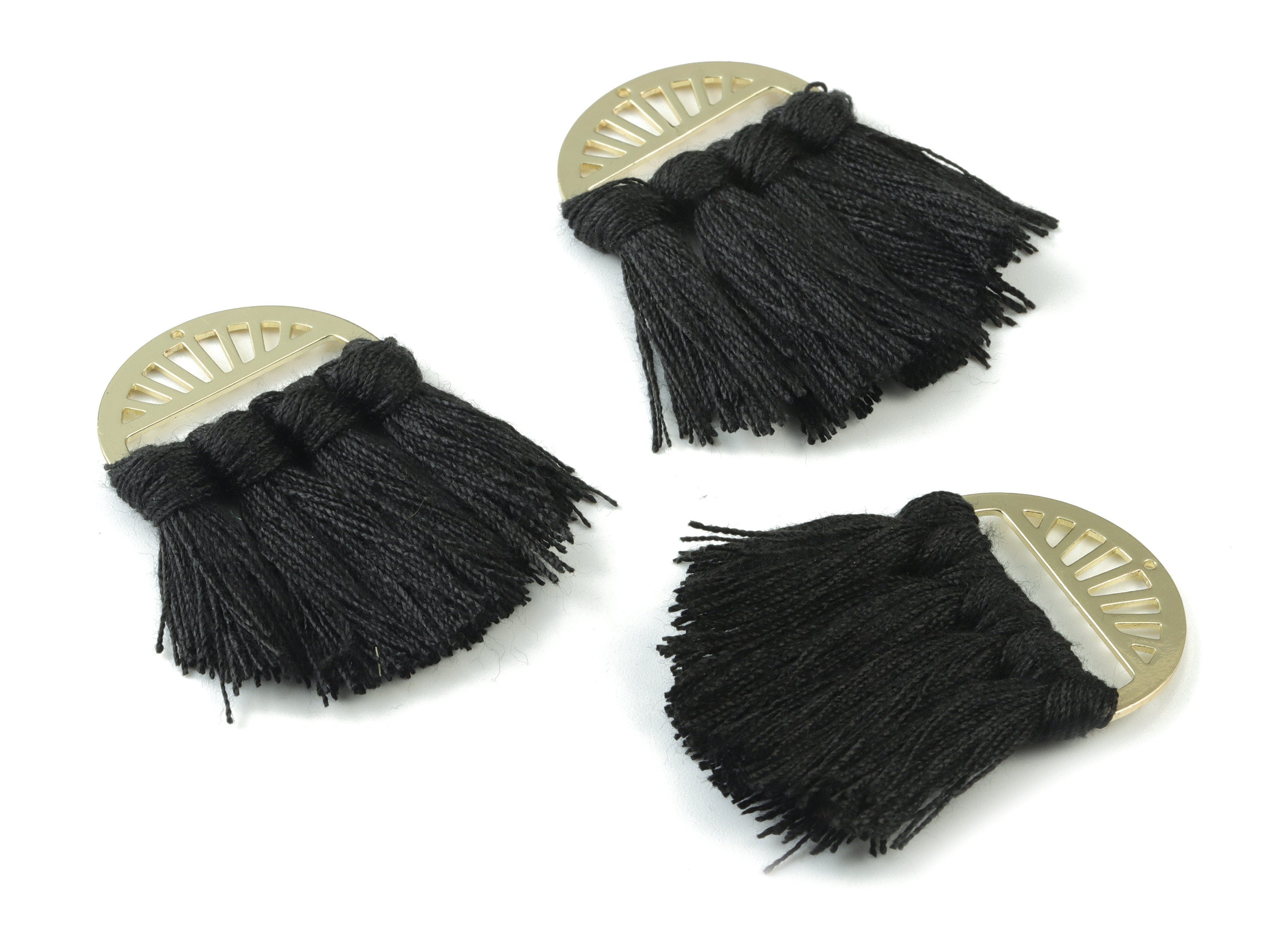 Gold Tone Plated Semi circle Brass - Half Moon Tassel Earring Charms - Cotton Black Tassels - Fringe Tassel - 48.02x30.47x3.56mm - TSM3056B - DOMEDBAZAAR