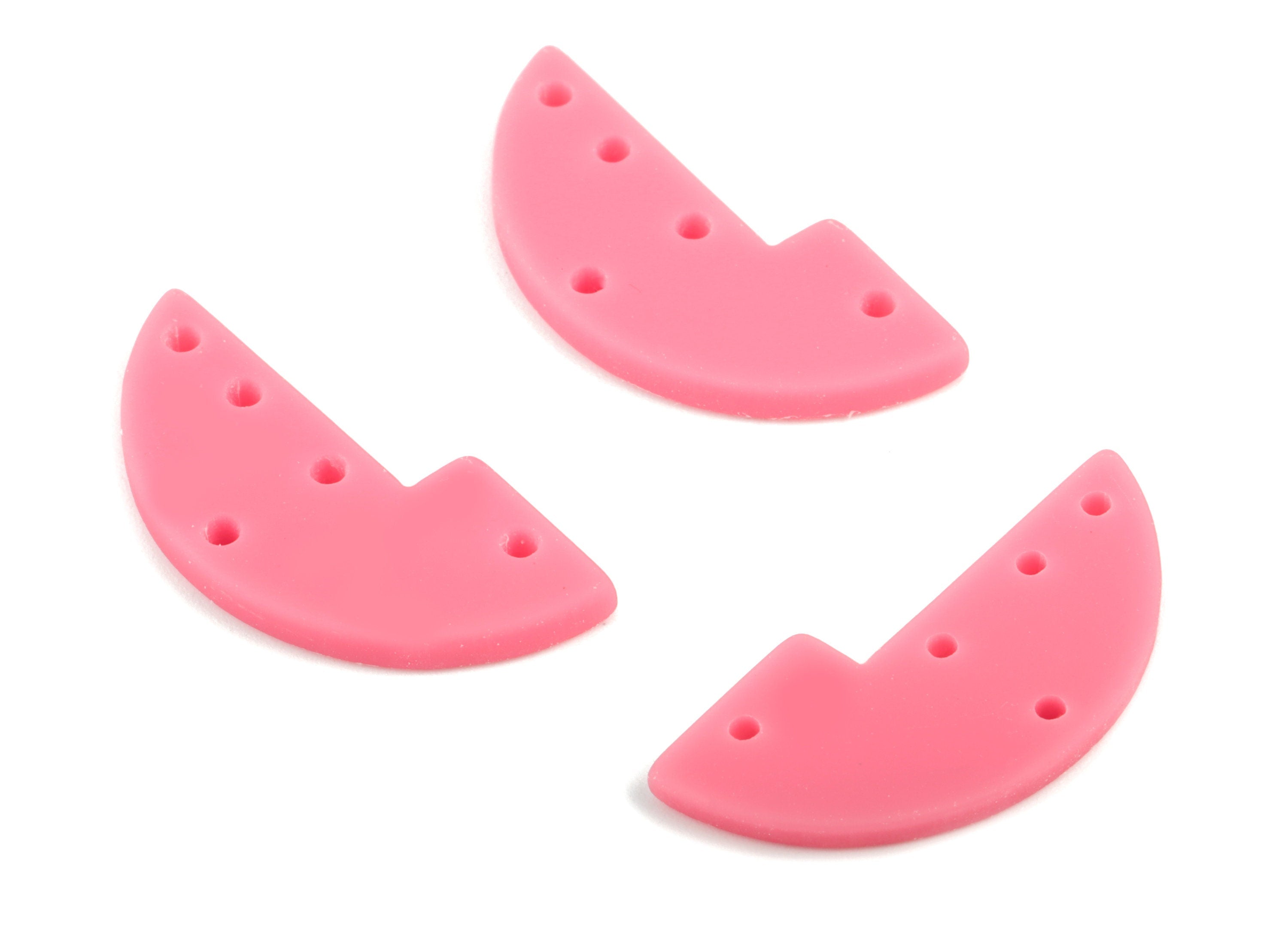 Acrylic Half Moon Earring Connector - Pink Semi Circle Earring Charms - 5 Holes - Color Code:A484 - 29.54x13.22x2.43mm - AC2036-A484 - DOMEDBAZAAR
