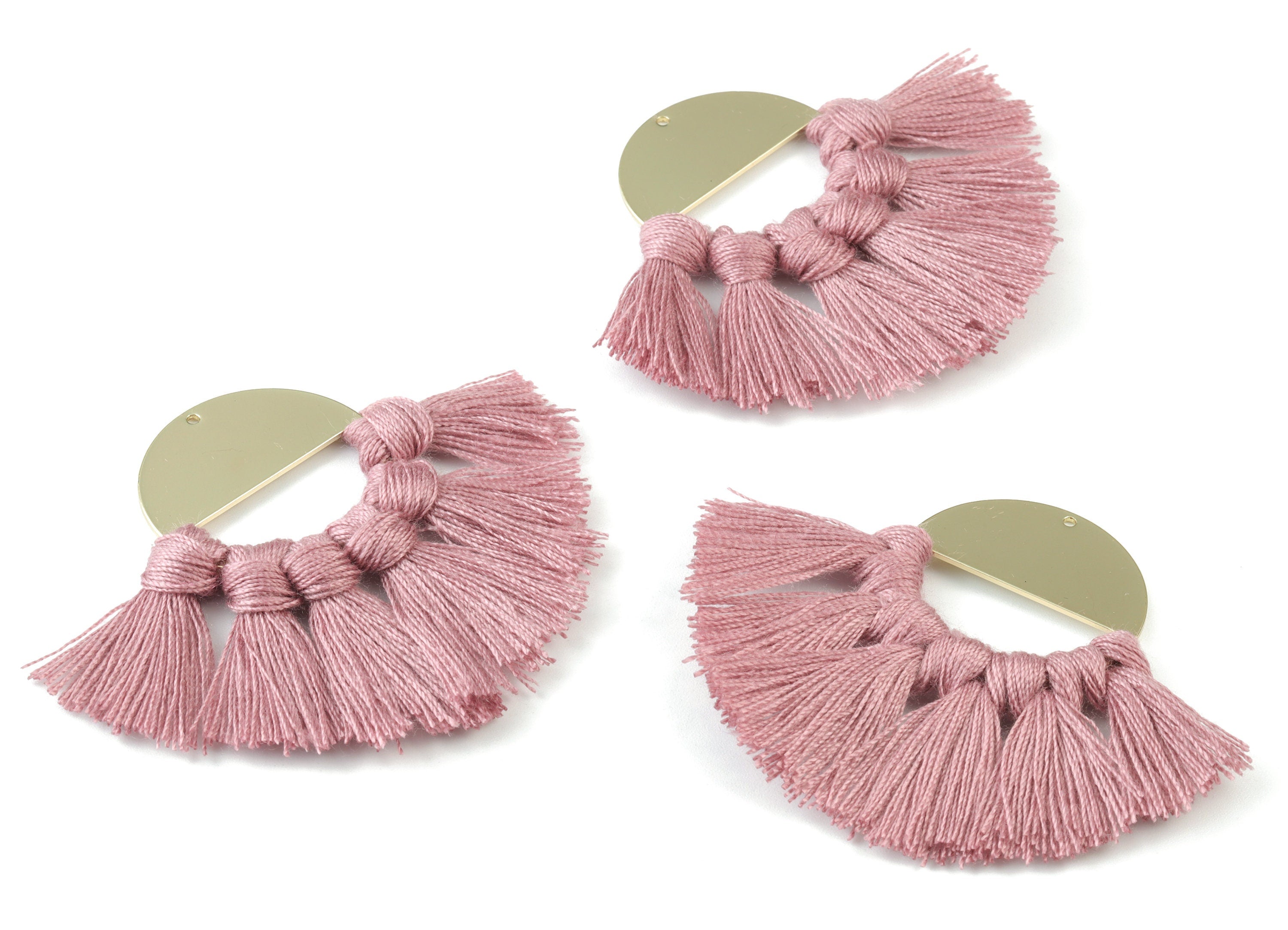 Gold Tone Plated Semi circle Brass - Round Tassel Earring Charms - Cotton Purple Tassels - Fringe Tassel - 60.41x31.52x3.4mm - TSM3064P - DOMEDBAZAAR
