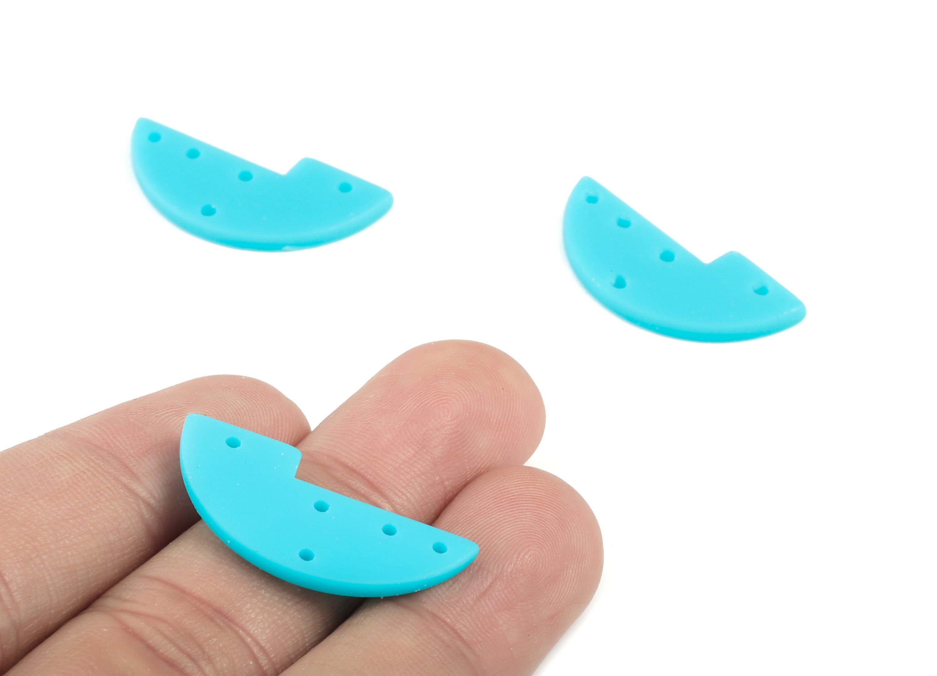 Acrylic Half Moon Earring Connector - Blue Semi Circle Earring Charms - 5 Holes - Color Code:A497 - 29.54x13.22x2.43mm - AC2036-A497 - DOMEDBAZAAR