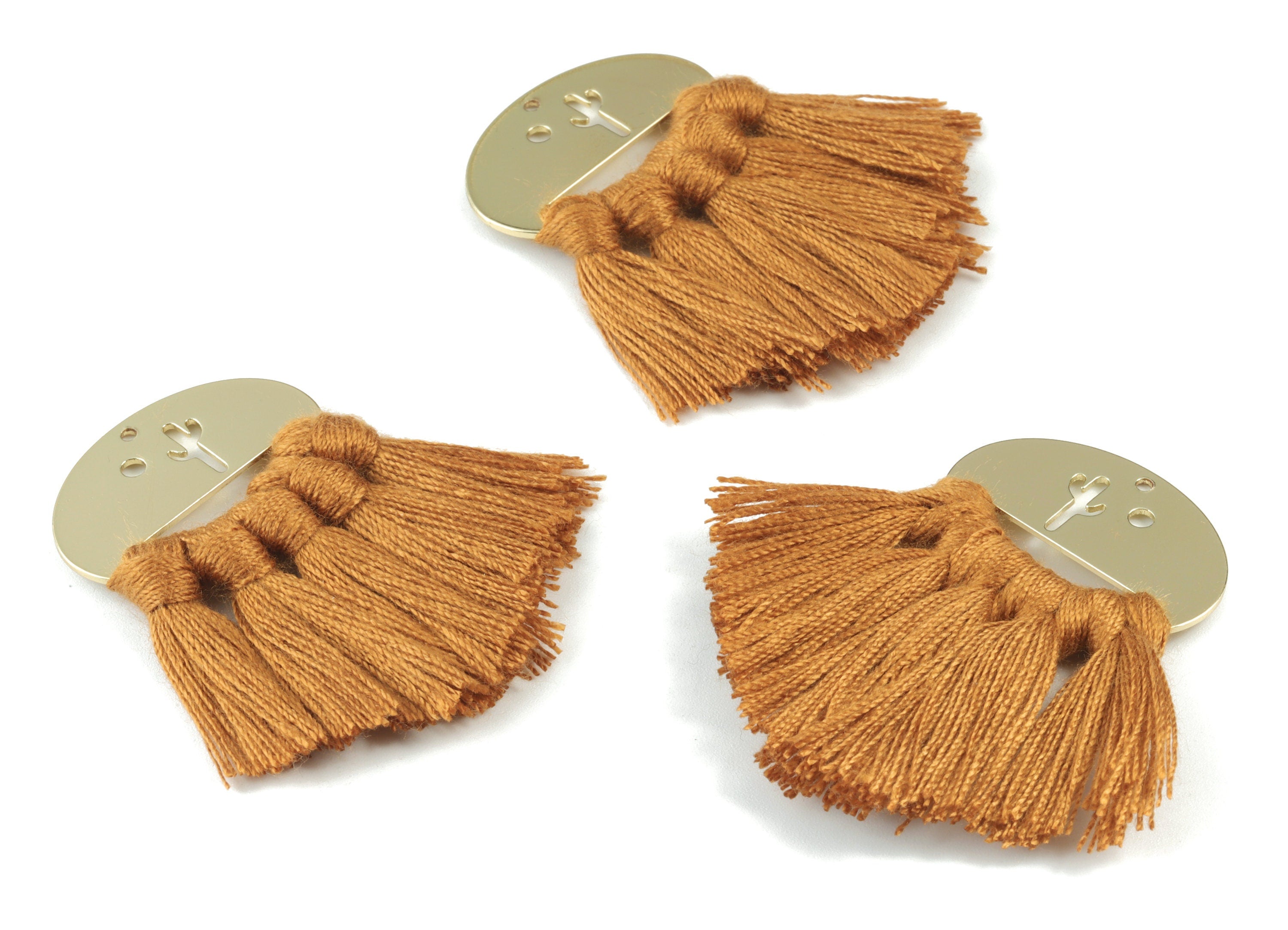 Gold Tone Plated Oval Brass - Oval Tassel Earring Charms - Cotton Brown Tassels - Fringe Tassel - 45.4x30.1x3.75mm - TSM3068BR - DOMEDBAZAAR