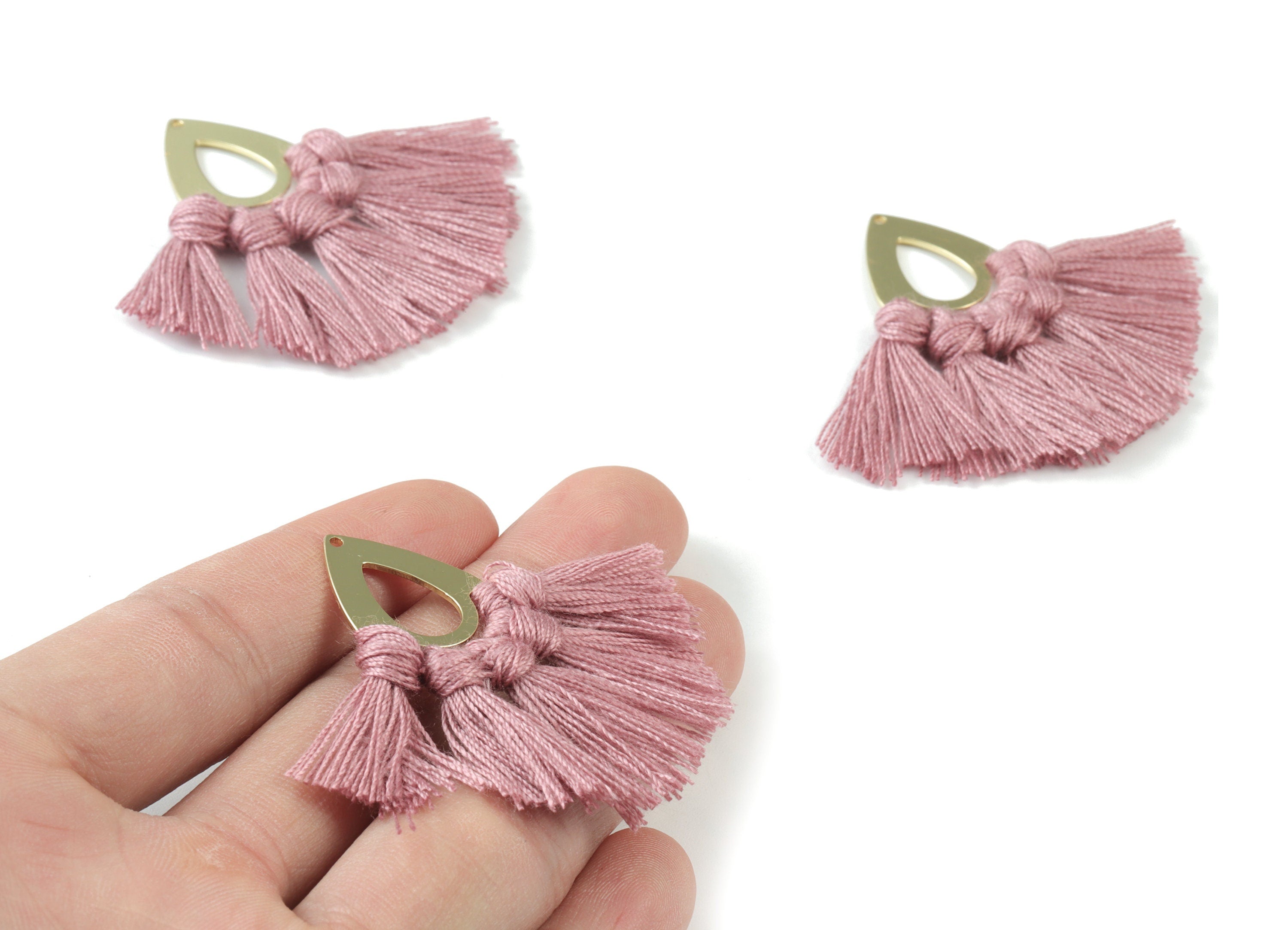 Gold Tone Plated Drop Brass - Drop Tassel Earring Charms - Cotton Purple Tassels - Fringe Tassel - 45.99x19.16x3.49mm - TSM3055P - DOMEDBAZAAR