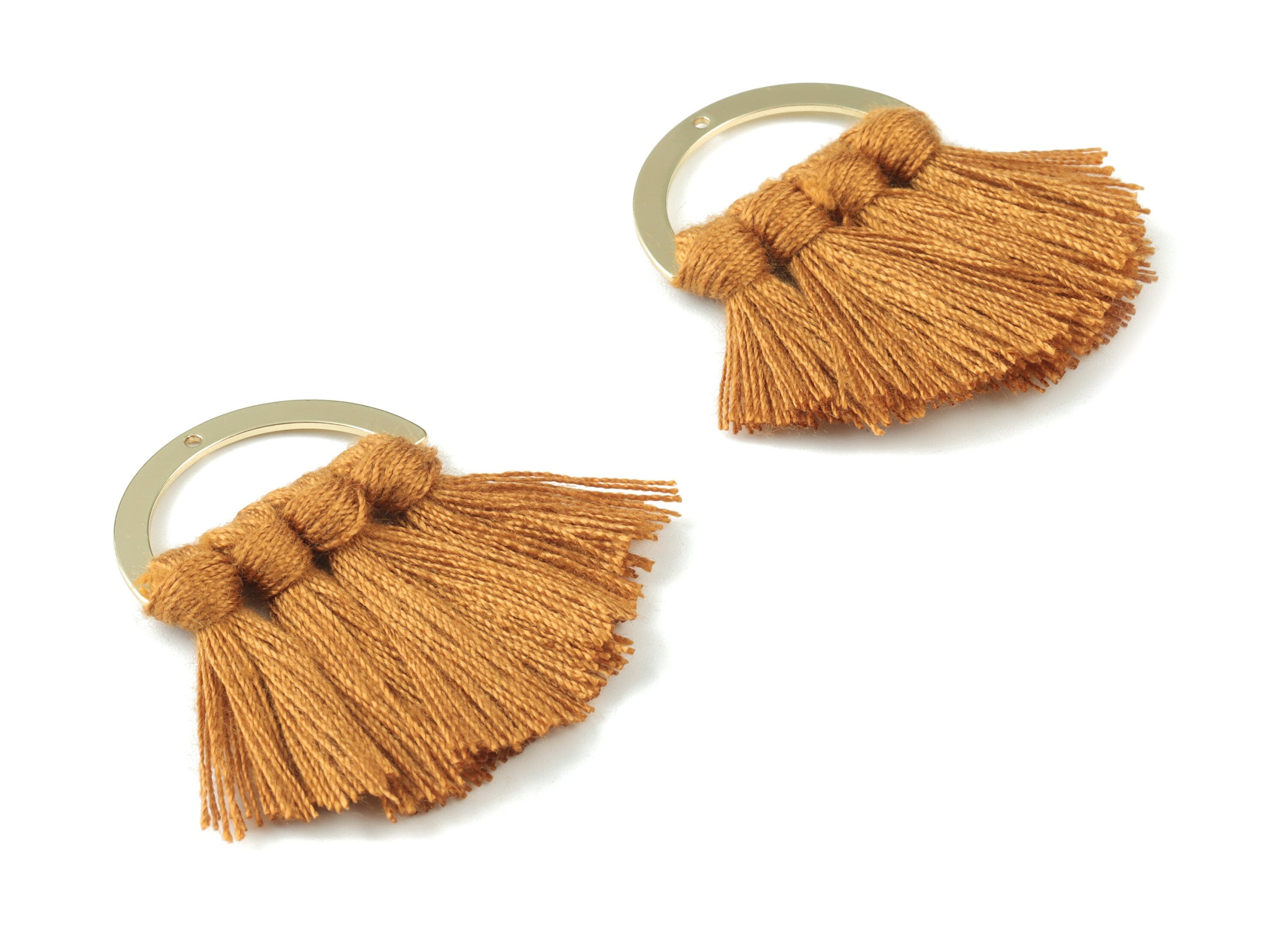 Gold Tone Plated Semi circle Brass - Half Moon Tassel Earring Charms - Cotton Brown Tassels - Fringe Tassel - 44.49x30.34x4.42mm - TSM3070BR - DOMEDBAZAAR