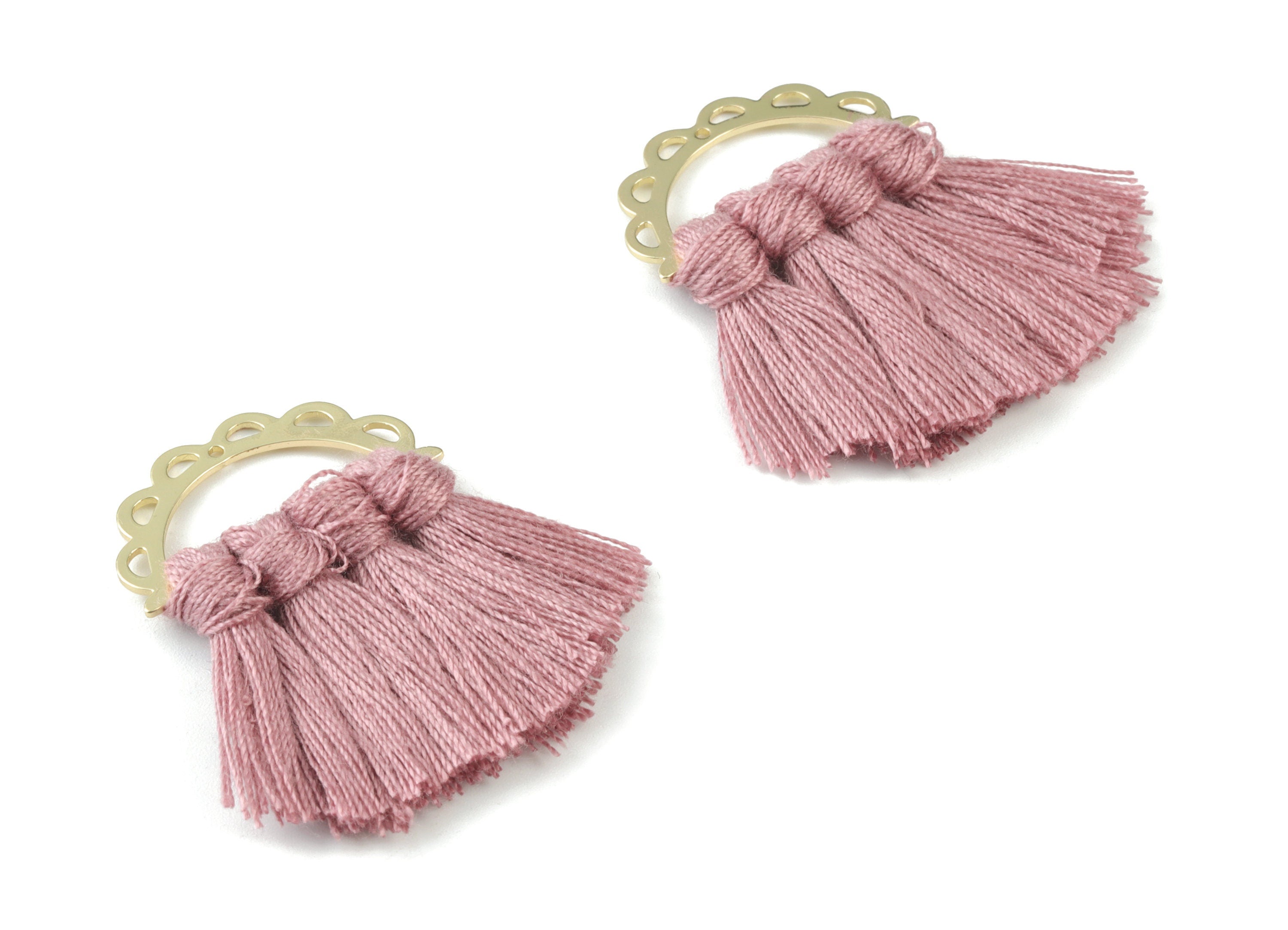 Gold Tone Plated Semi circle Brass - Half Moon Tassel Earring Charms - Cotton Purple Tassels - Fringe Tassel - 44.46x29.94x3.43mm - TSM3057P - DOMEDBAZAAR