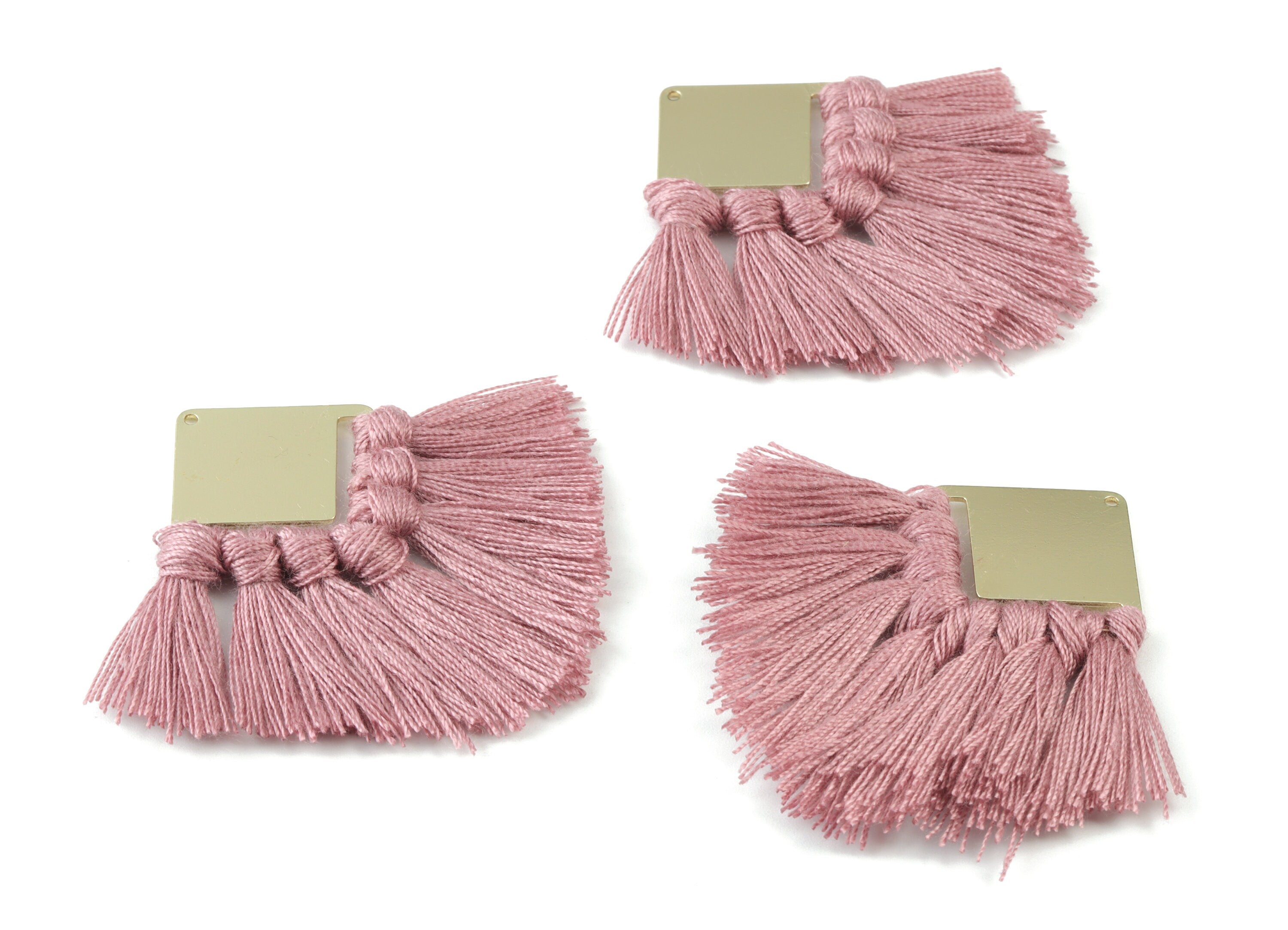 Gold Tone Plated Square Brass - Square Tassel Earring Charms - Cotton Purple Tassels - Fringe Tassel - 58.99x30.22x2.98mm - TSM3071P - DOMEDBAZAAR