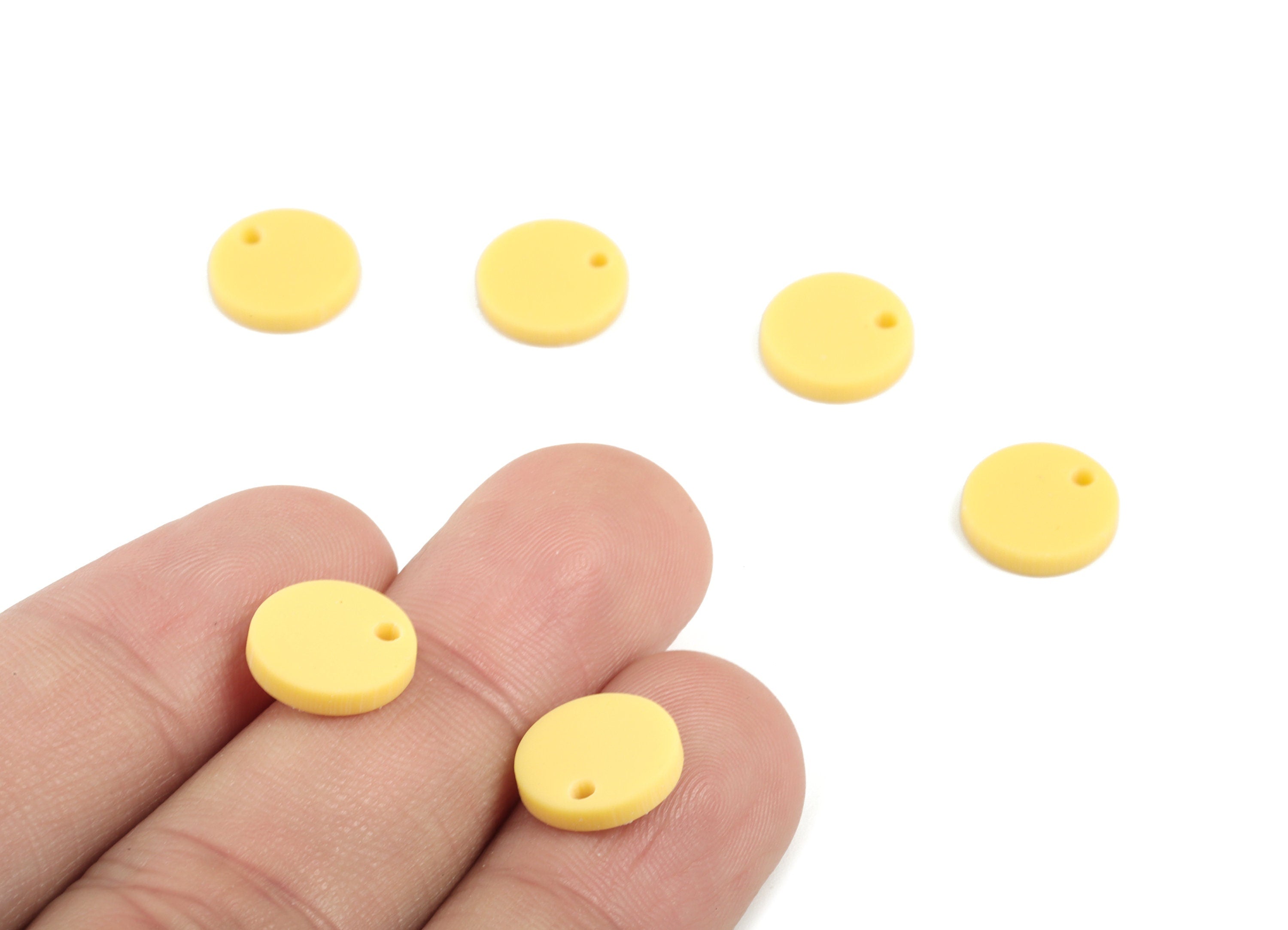 Acrylic Mini Round Earring Charms - Yellow Mini Circle Pendant - Jewelry Supplies - Color Code:A474 - 10.85x10.85x2.11mm - AC2031-A474 - DOMEDBAZAAR
