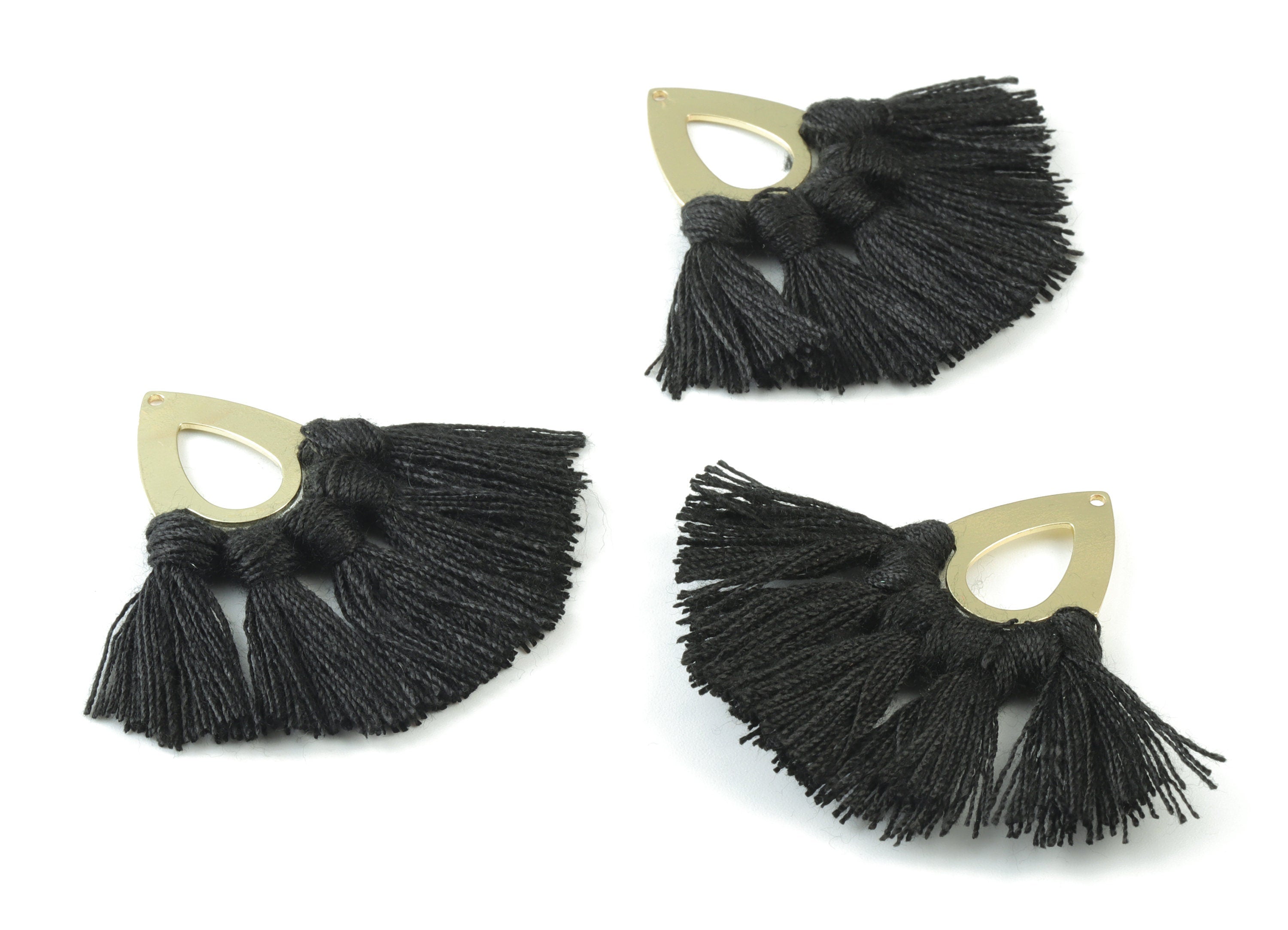 Gold Tone Plated Drop Brass - Drop Tassel Earring Charms - Cotton Black Tassels - Fringe Tassel - 45.99x19.16x3.49mm - TSM3055B - DOMEDBAZAAR