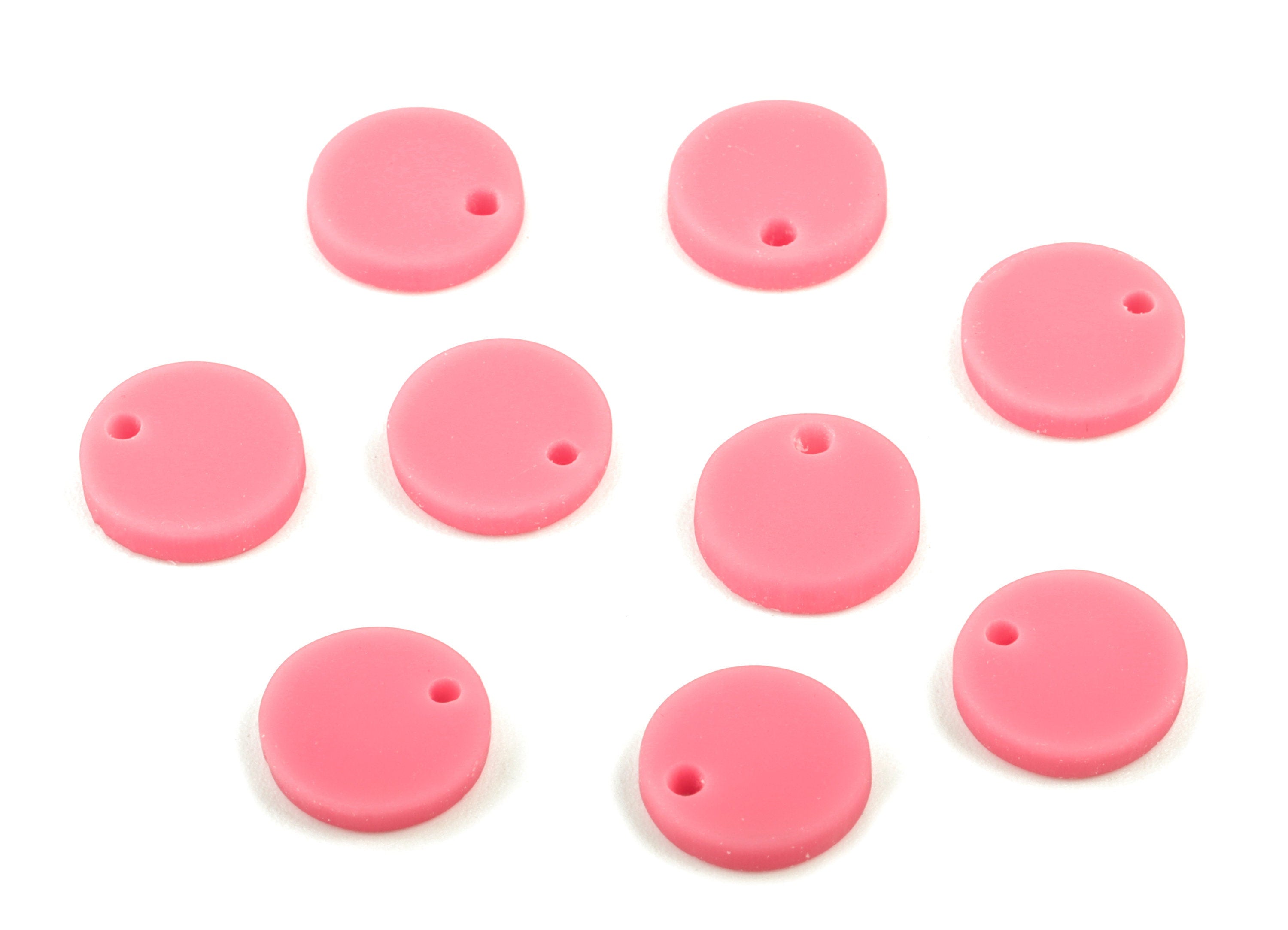 Acrylic Mini Round Earring Charms - Pink Mini Circle Pendant - Jewelry Supplies - Color Code:A484 - 10.85x10.85x2.11mm - AC2031-A484 - DOMEDBAZAAR