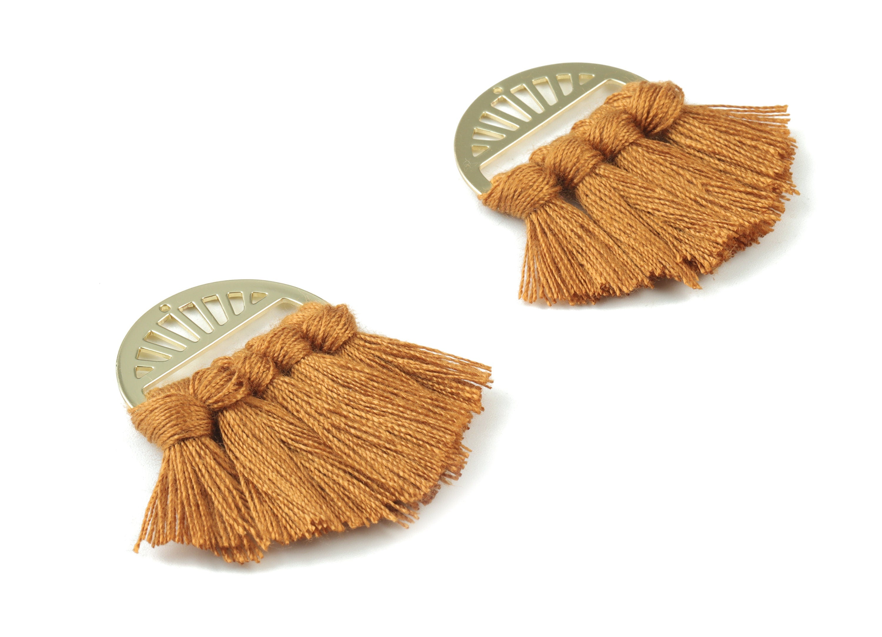 KC Gold Tone Plated Semicircle Brass - Half Moon Tassel Earring Charms - Cotton Brown Tassel - Fringe Tassel - 48.02x30.4x3.56mm - TSM3056BR - DOMEDBAZAAR