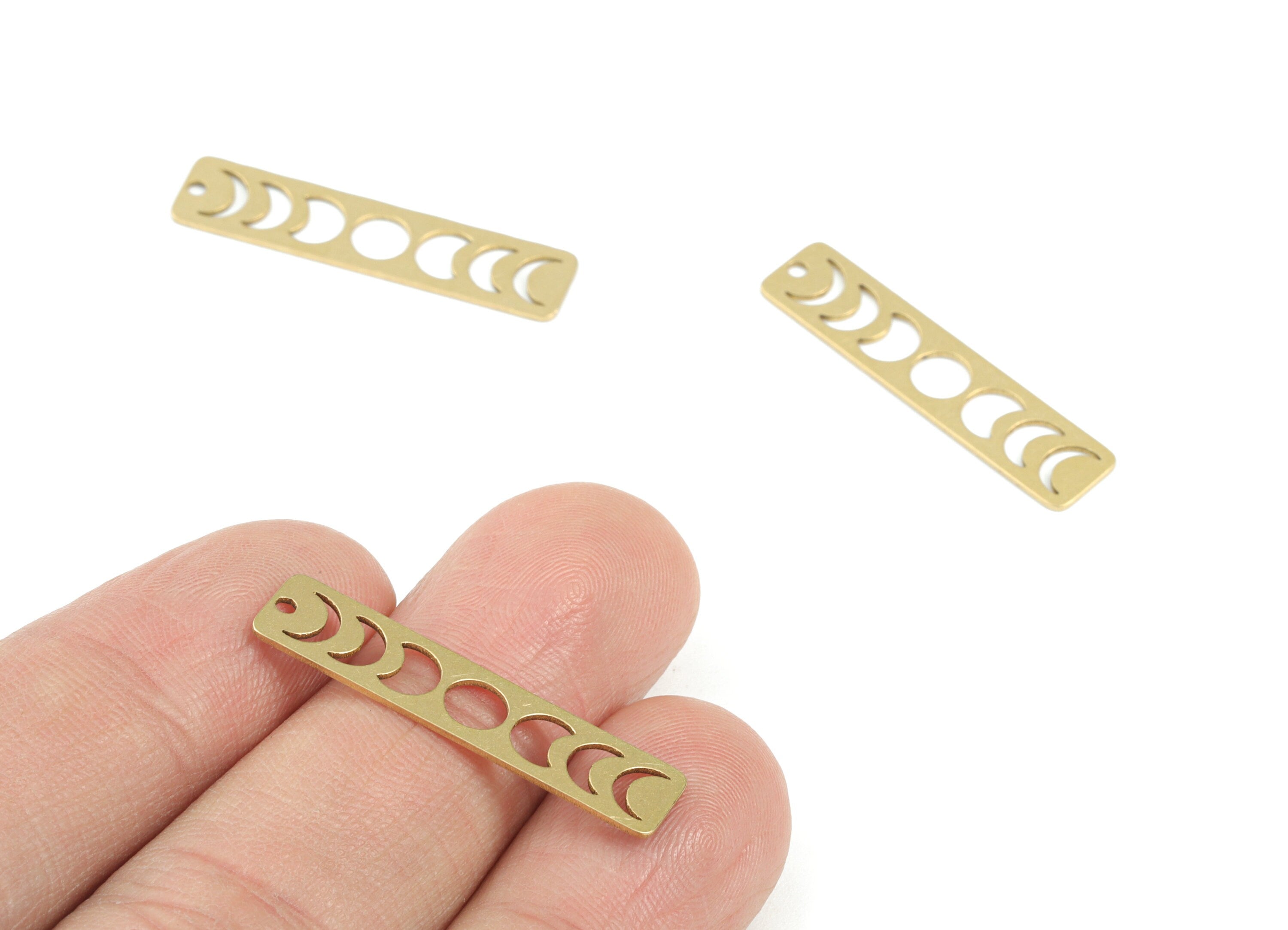 Moon Phase Bar Charms - Raw Brass Rectangle Earring Charms - Moon Phase Pendant - Jewelry Making Supplies - 30x7x0.6mm - PPM3589 - DOMEDBAZAAR