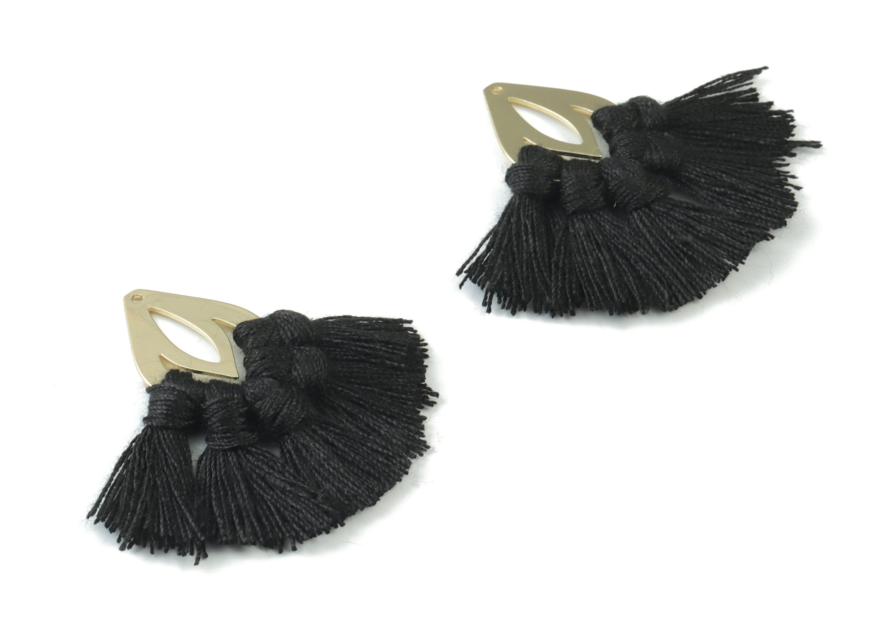 Gold Tone Plated Drop Brass - Drop Tassel Earring Charms - Cotton Black Tassels - Fringe Tassel - 45.29x18.55x3.51mm - TSM3069B - DOMEDBAZAAR